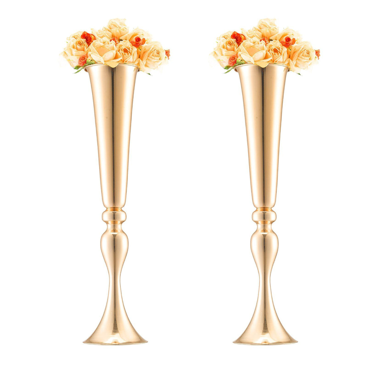 VEVOR 2PCS 56cm/22.05' Tall Wedding Flower Vase Metal Gold Trumpet for Tables