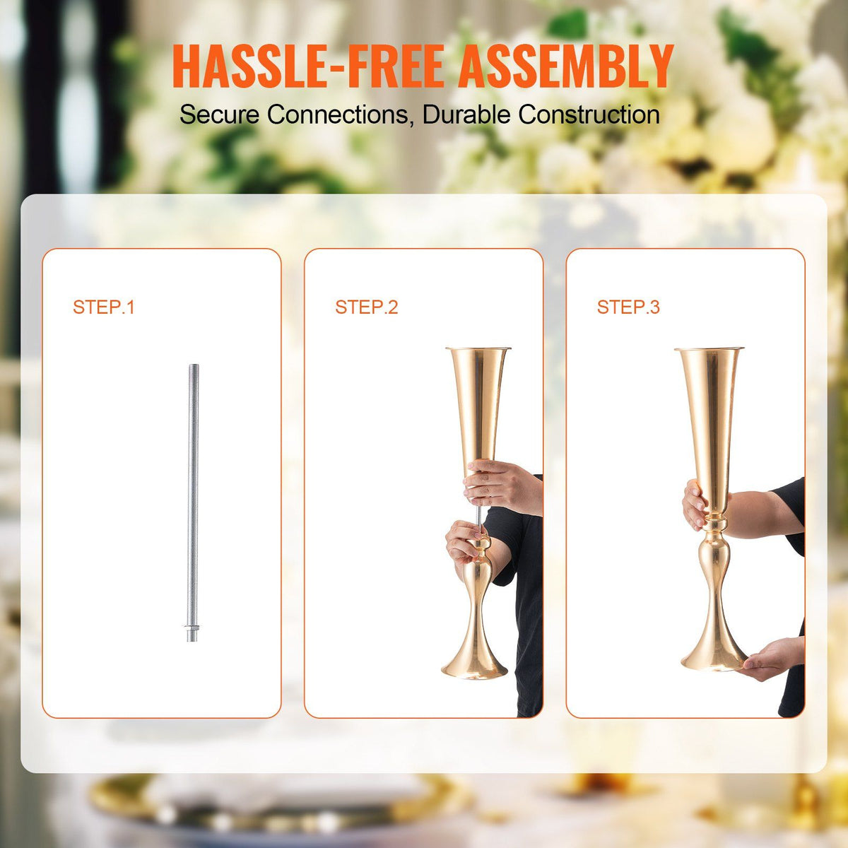 VEVOR 2PCS 56cm/22.05' Tall Wedding Flower Vase Metal Gold Trumpet for Tables