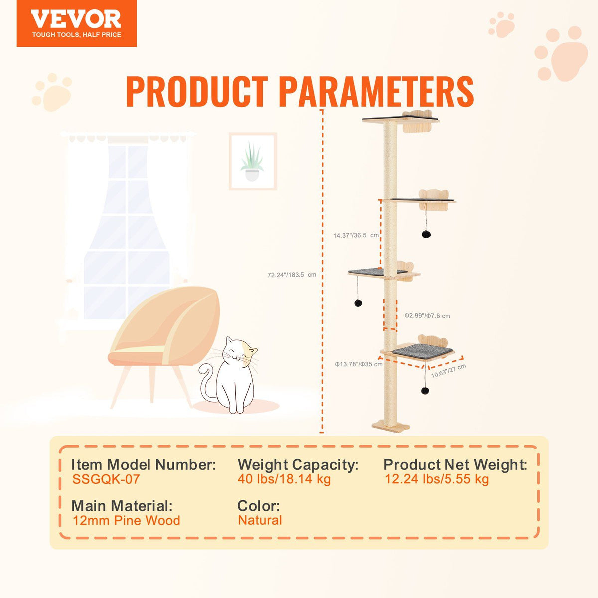 VEVOR Wall Mounted Cat Shelves Tree with Platform Tree-Shaped Cat Furniture Set