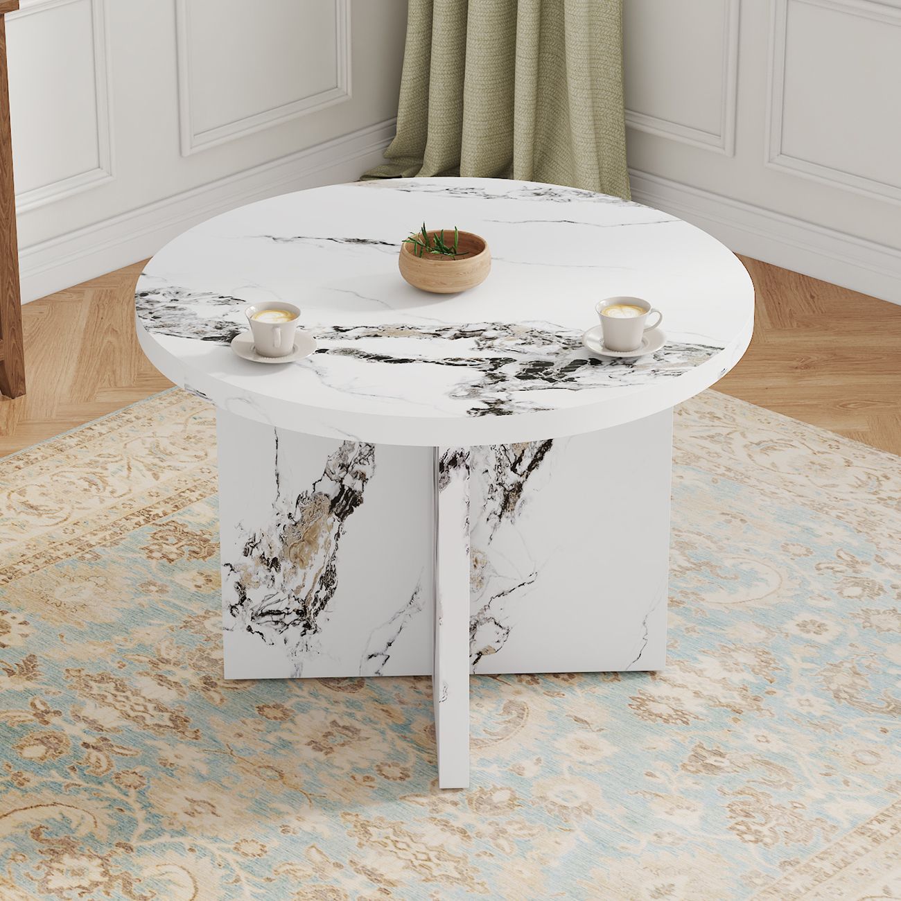 Round Dining Table for 4-6, 42 Inch Modern Kitchen Table Small Dinner Table MDF Kitchen Dinning Table for Cafe Restaurant Wine Bar Home Office Conference (Only Table)