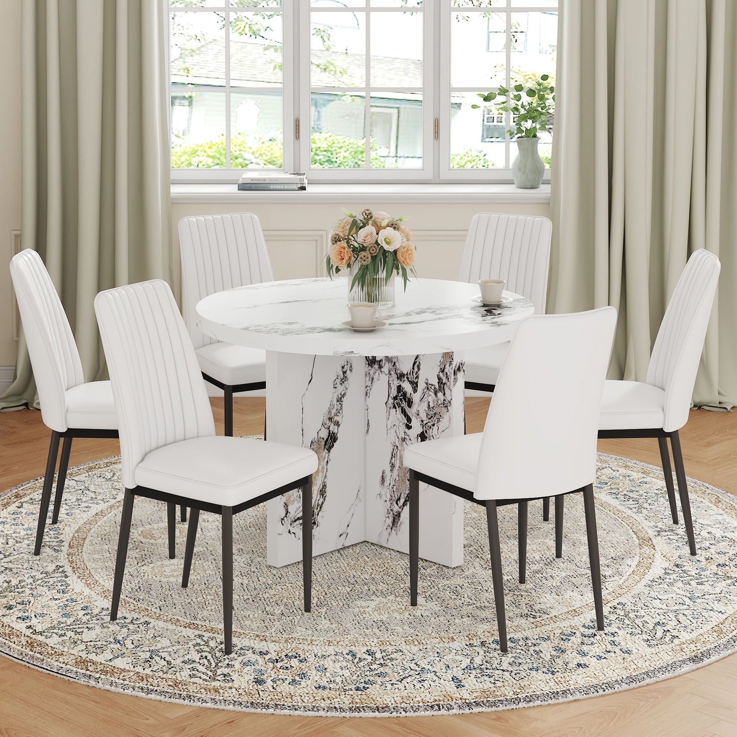 Round Dining Table for 4-6, 42 Inch Modern Kitchen Table Small Dinner Table MDF Kitchen Dinning Table for Cafe Restaurant Wine Bar Home Office Conference (Only Table)