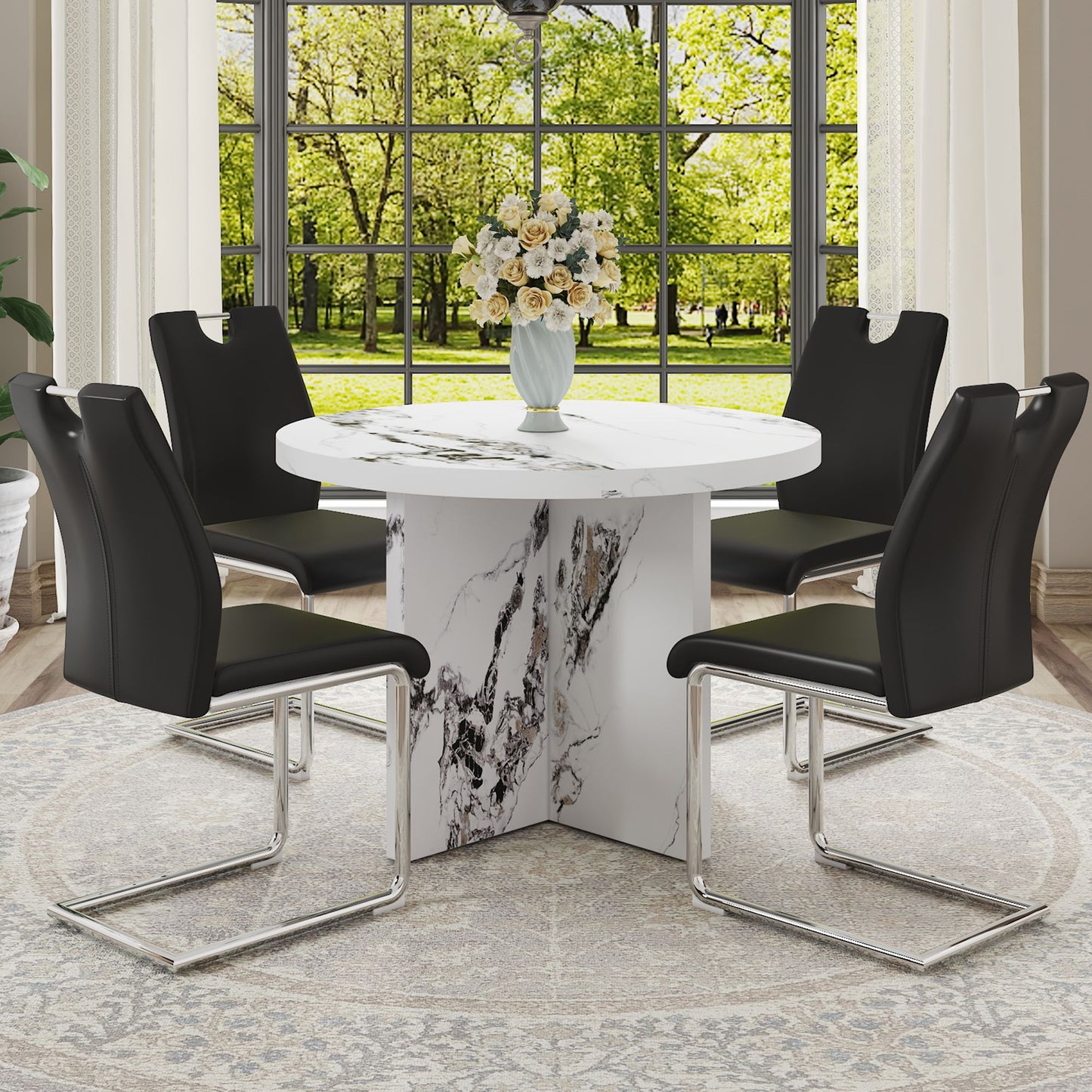 Round Dining Table for 4-6, 42 Inch Modern Kitchen Table Small Dinner Table MDF Kitchen Dinning Table for Cafe Restaurant Wine Bar Home Office Conference (Only Table)