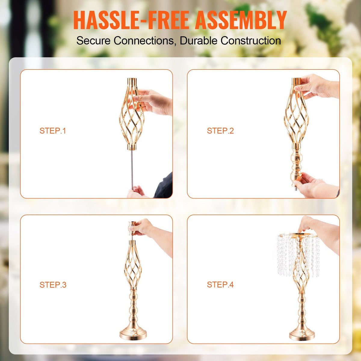 VEVOR 2PCS 55cm/21.65' Tall Crystal Wedding Flower Stand Vase for Party Decor