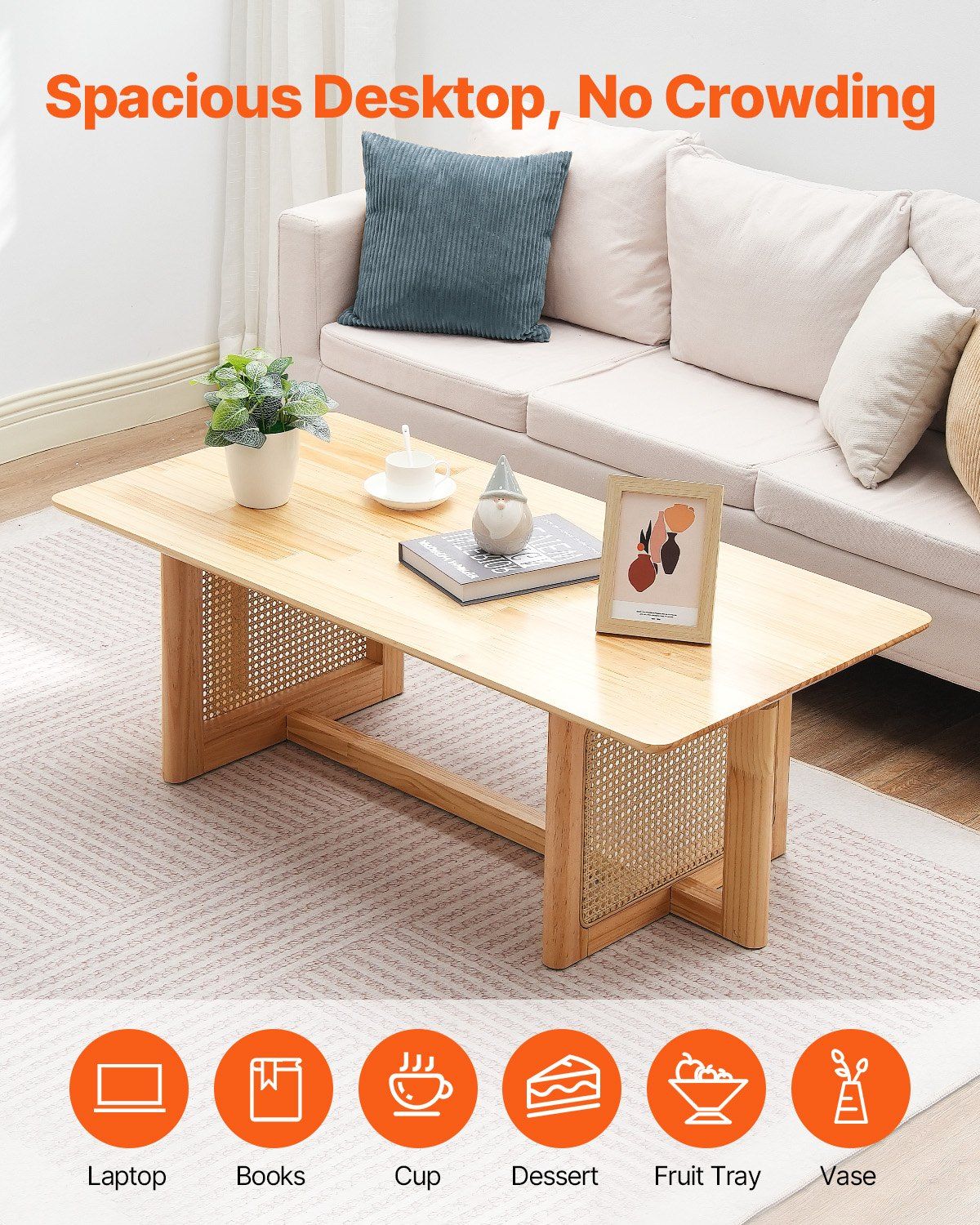 Rattan Coffee Table Rectangle Rattan Coffee Table 1-Tier for Living Room