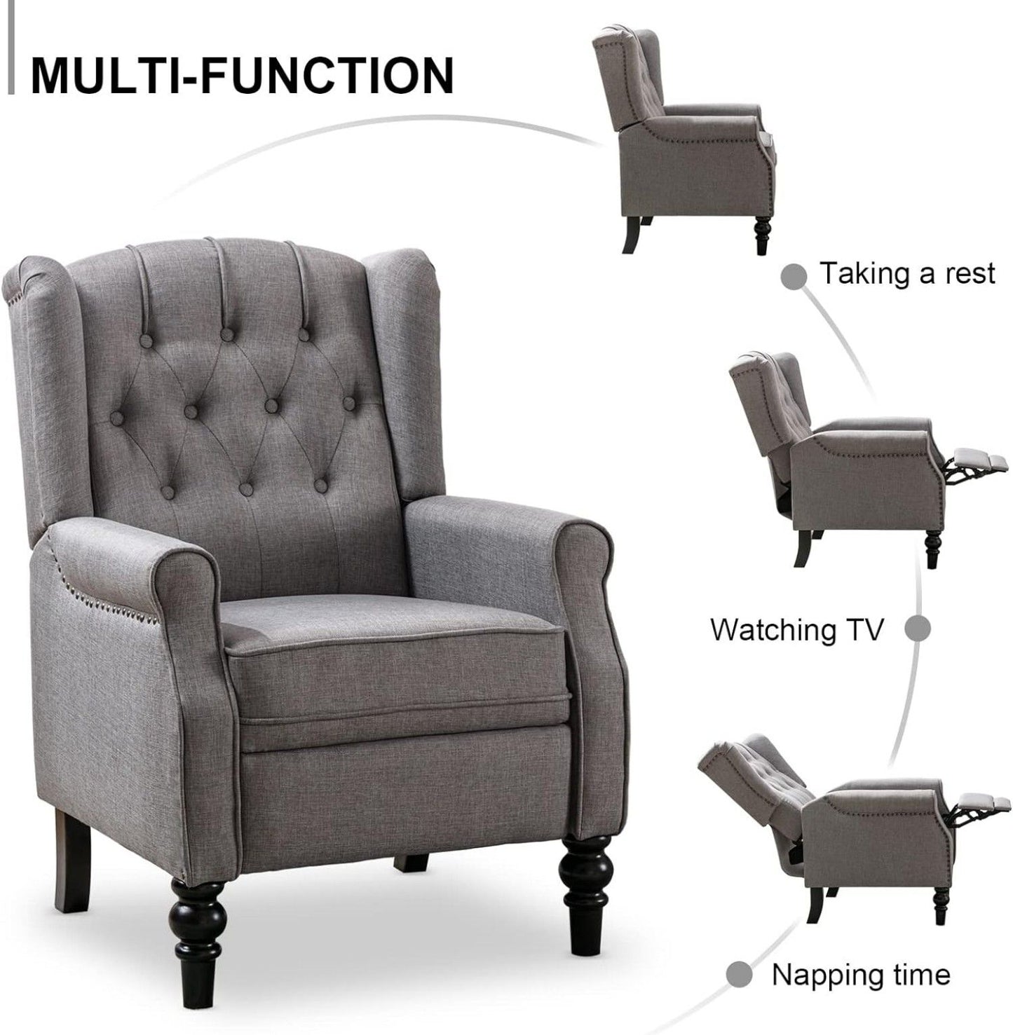 Redde Boo New Design Classic Dark Gray Waterproof Fabric Living Room Pull Button Sofa, High Back Manual Recliner Chair Cinema Home Theatre Cozy Recliner Sofa