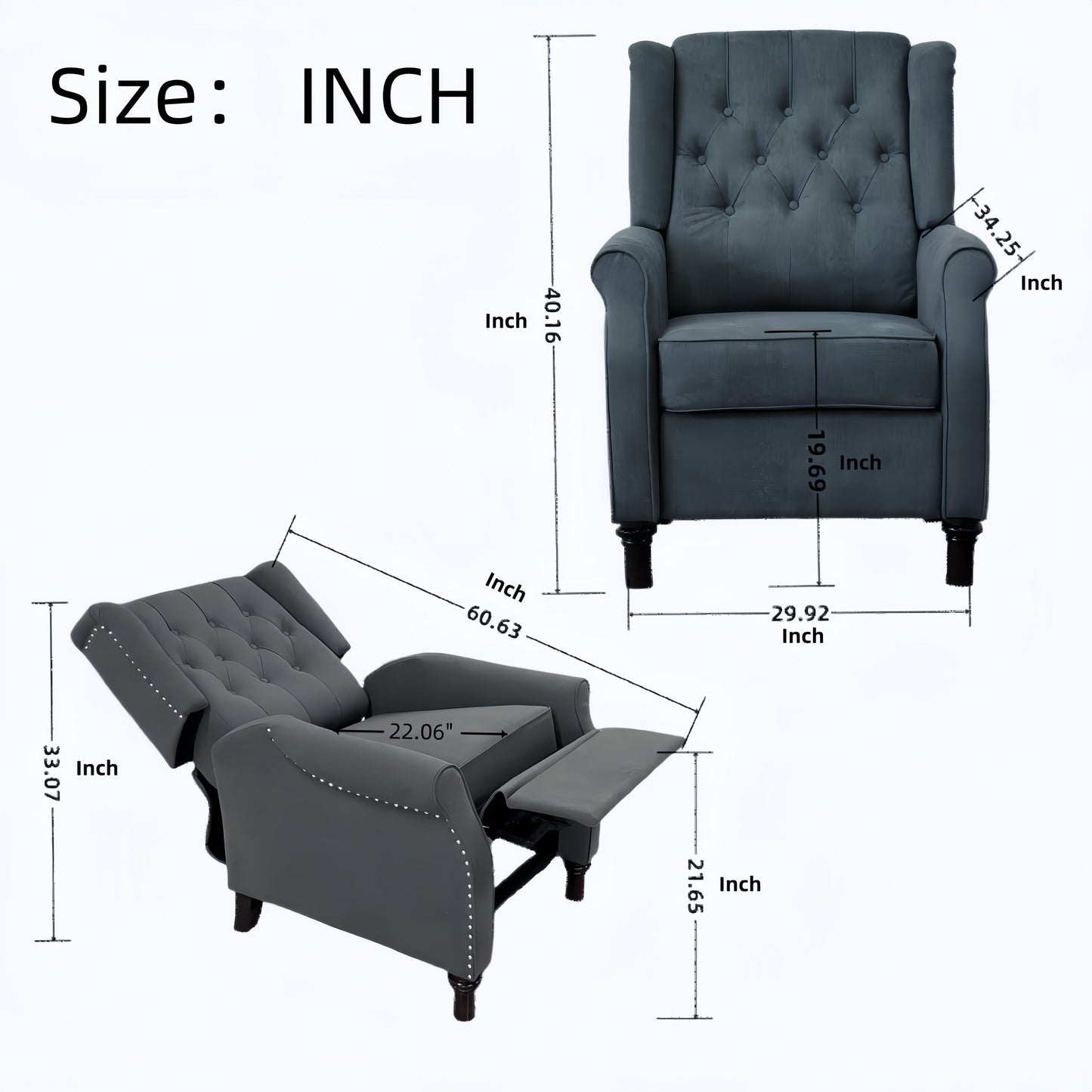 Redde Boo New Design Classic Dark Gray Waterproof Fabric Living Room Pull Button Sofa, High Back Manual Recliner Chair Cinema Home Theatre Cozy Recliner Sofa