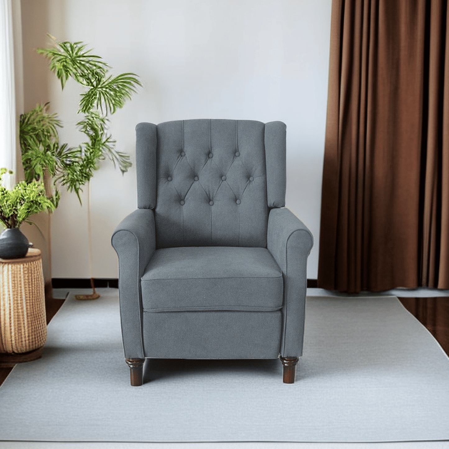 Redde Boo New Design Classic Dark Gray Waterproof Fabric Living Room Pull Button Sofa, High Back Manual Recliner Chair Cinema Home Theatre Cozy Recliner Sofa
