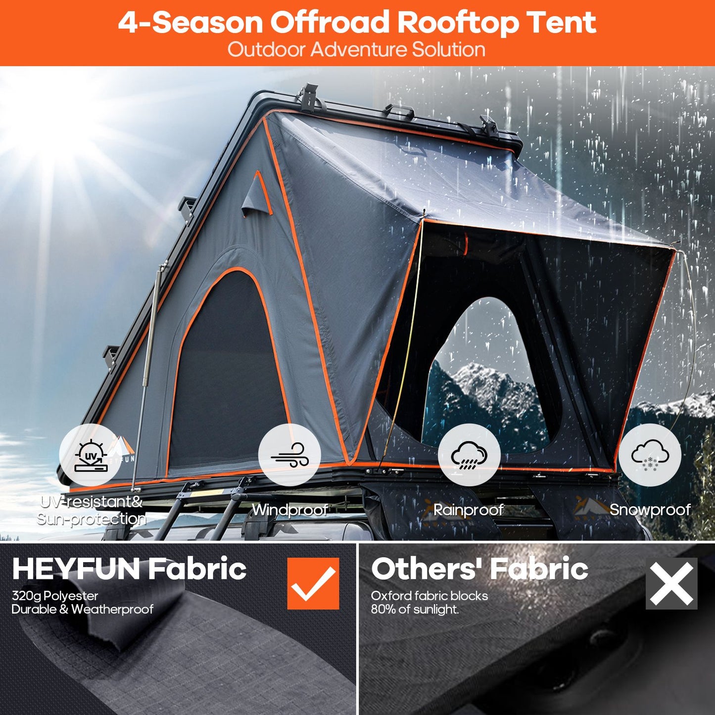 Explorer Pro Rooftop Tent Hard Shell with USB Outlet, Side Awning, Replaceable Netting Curtain&Luggage Racks for 4 Season Camping, Aluminum Pop Up 2-3 Person Roof Top Tent for Truck Jeep SUV Car Van
