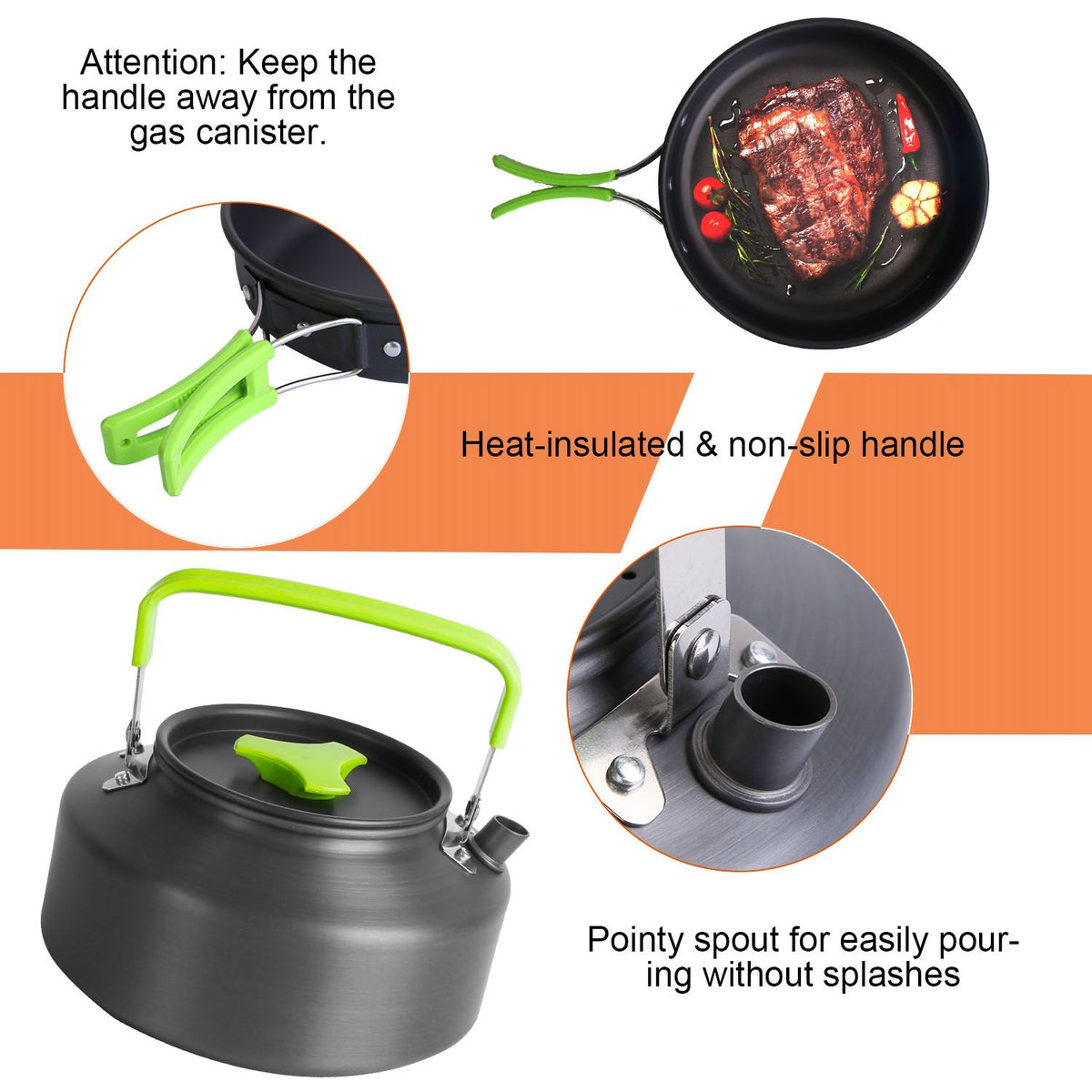 Camping Cooking Ware Set of 16Pcs Camping Stove Cookware Kit Aluminum Kettle with Bowls Knife Fork Spoon Carabiner Spatula Cutting Board for Hiking Picnic Outdoor