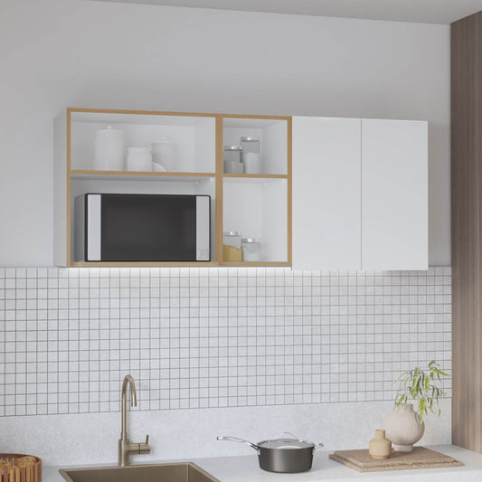 Corinto 59" Wide Two - Door Wall Cabinet with Four Shelves, Drying Rack Dish for Kitchen, Garage, Laundry Room White - Natural Oak