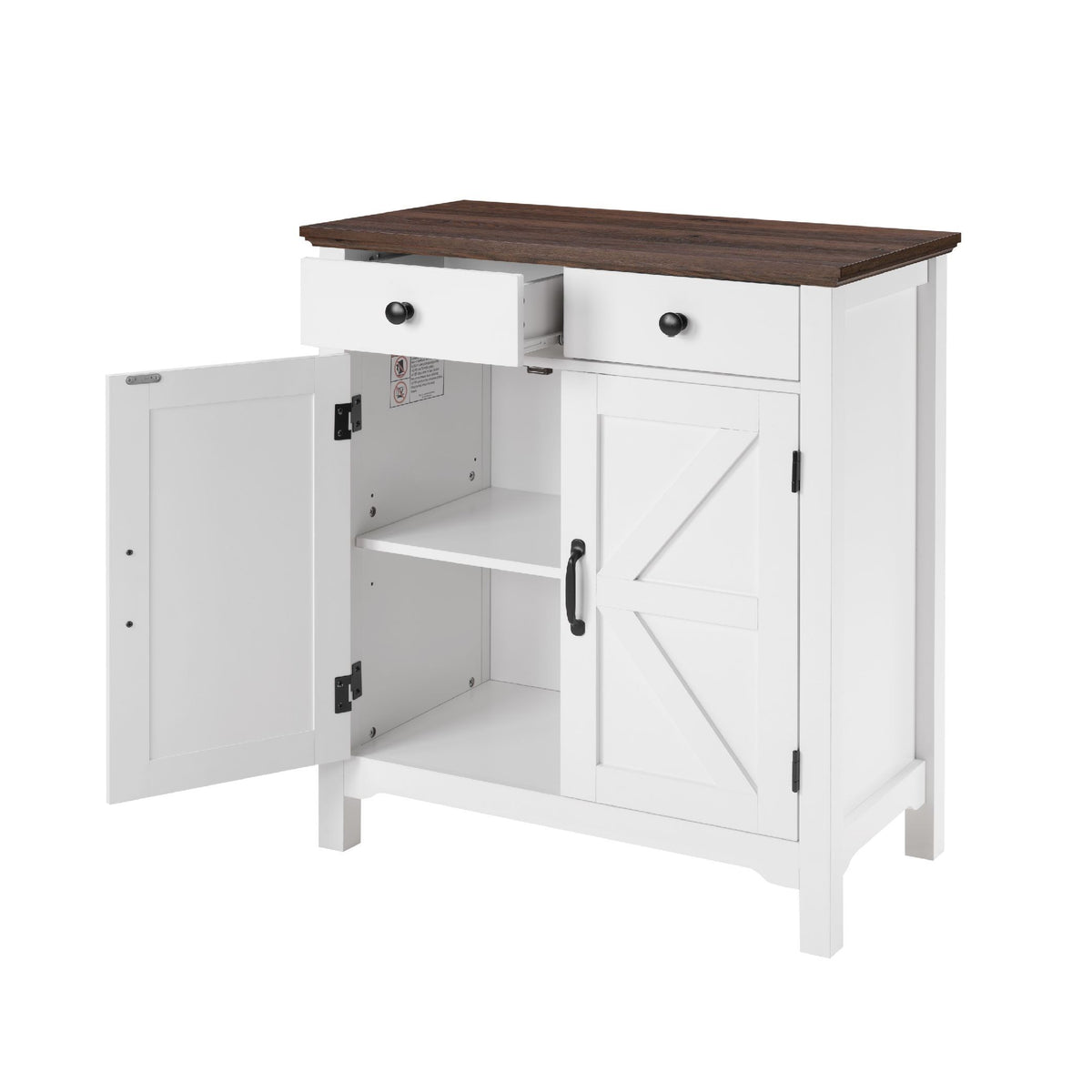 Farmhouse Buffet Cabinet with Drawer and Adjustable Shelf, Rustic White & Honey Brown Storage Cabinet, Barn Door Accent Sideboard for Kitchen, Living Room, Entryway