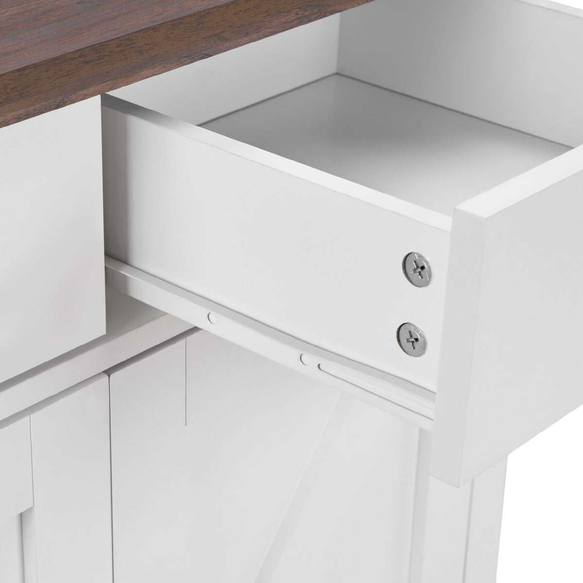 Farmhouse Buffet Cabinet with Drawer and Adjustable Shelf, Rustic White & Honey Brown Storage Cabinet, Barn Door Accent Sideboard for Kitchen, Living Room, Entryway