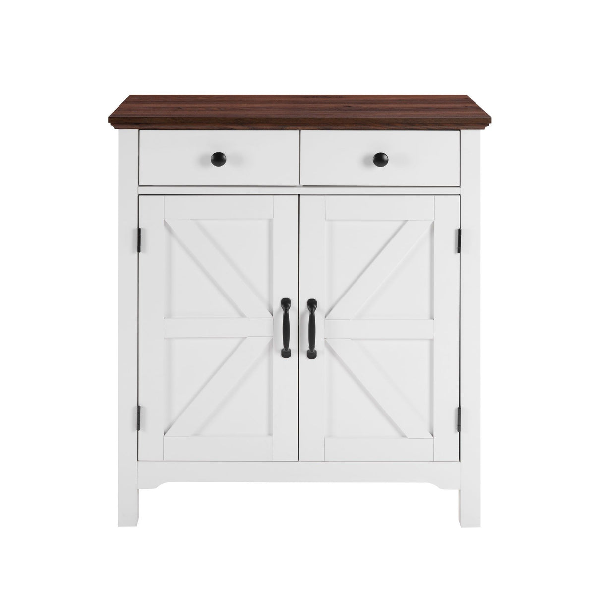 Farmhouse Buffet Cabinet with Drawer and Adjustable Shelf, Rustic White & Honey Brown Storage Cabinet, Barn Door Accent Sideboard for Kitchen, Living Room, Entryway