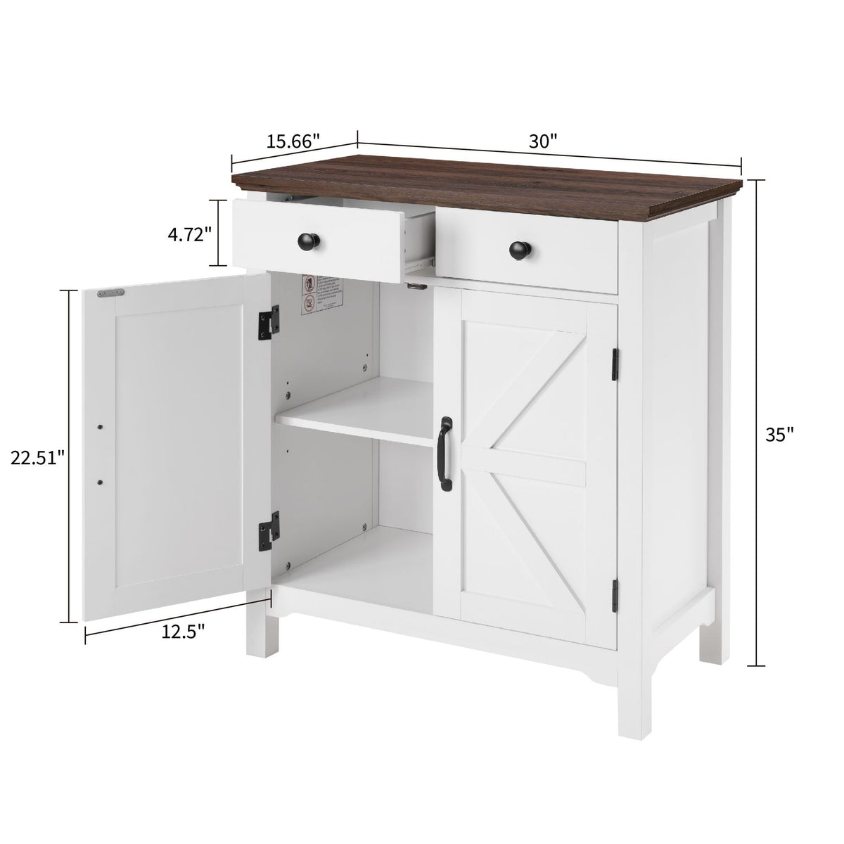 Farmhouse Buffet Cabinet with Drawer and Adjustable Shelf, Rustic White & Honey Brown Storage Cabinet, Barn Door Accent Sideboard for Kitchen, Living Room, Entryway