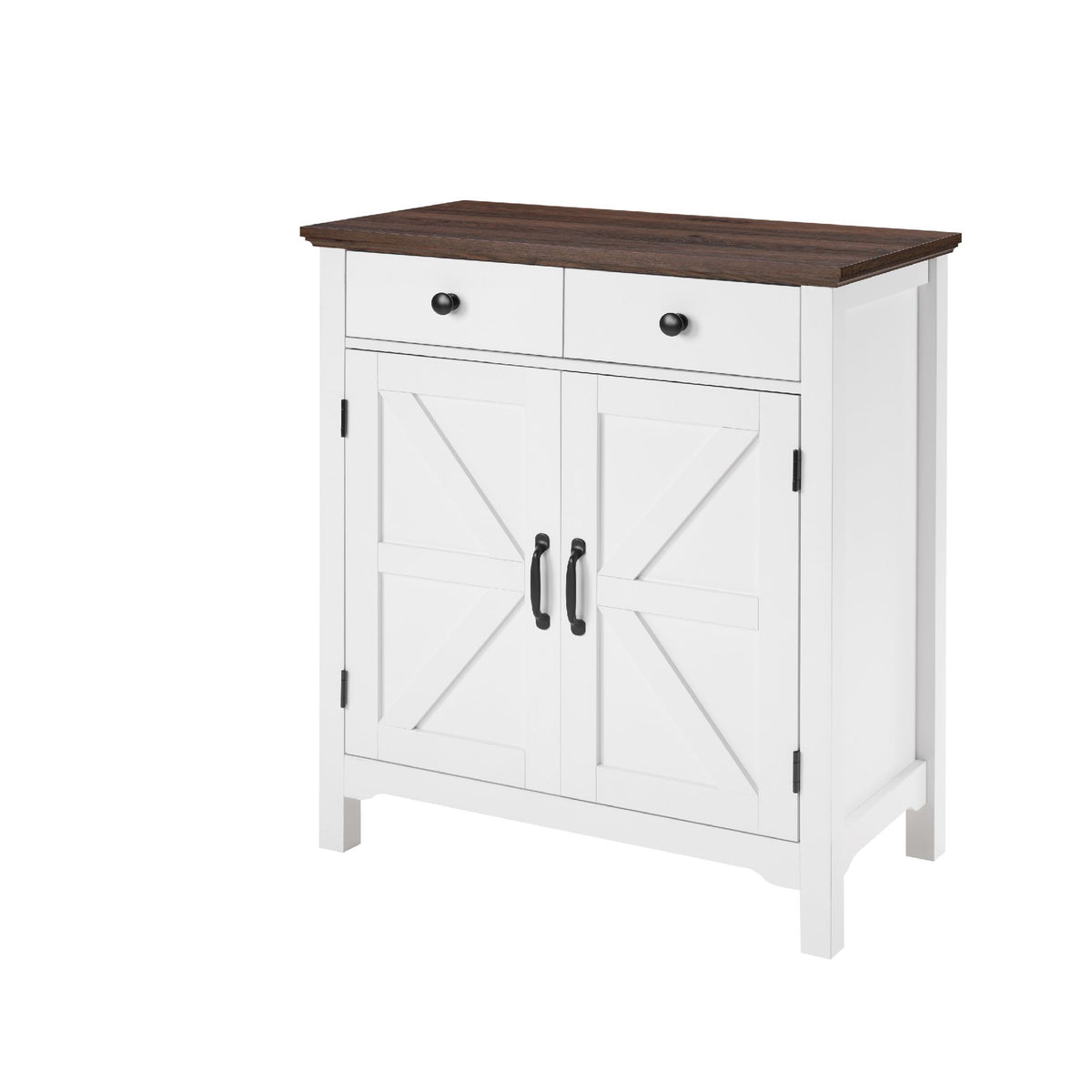 Farmhouse Buffet Cabinet with Drawer and Adjustable Shelf, Rustic White & Honey Brown Storage Cabinet, Barn Door Accent Sideboard for Kitchen, Living Room, Entryway