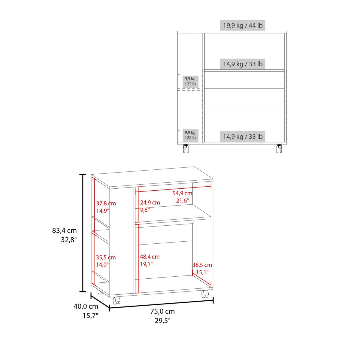 FM FURNITURE Linden Kitchen Cart with Microwave Shelf. Open Storage. and Two-Door Cabinet. Wengue