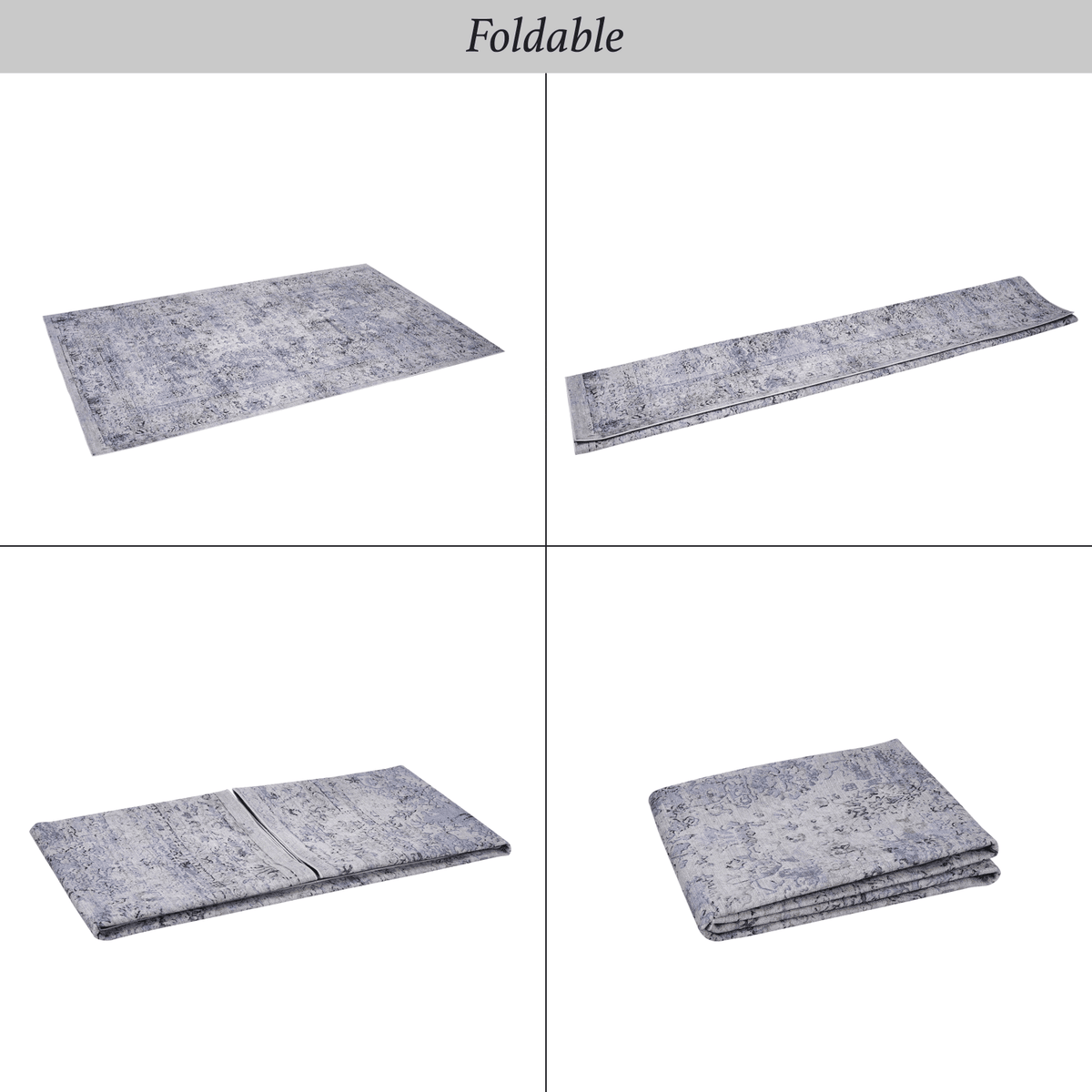 LOOM & LUXE Area Rug 6x9, Washable Rug, Low-Pile, Non-Slip, Non-Shedding, Foldable, Kid & Pet Friendly - Area Rugs for living room, bedroom, kitchen (Blue/Cream, 6' x 9')