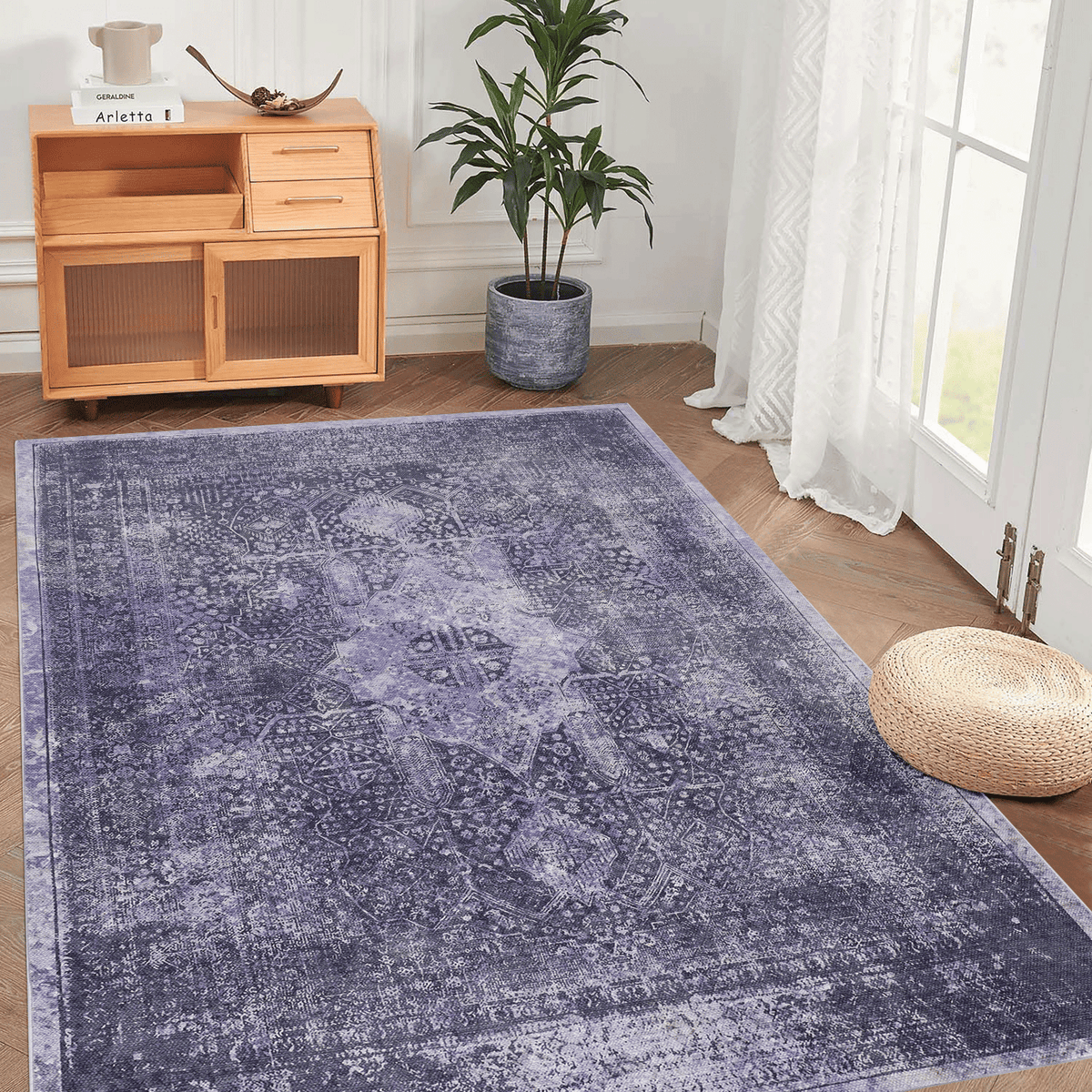 LOOM & LUXE 8x10 Area Rug, Washable Rug, Low-Pile, Non-Slip, Non-Shedding, Foldable, Kid & Pet Friendly - Area Rugs for living room, bedroom, kitchen (Anthracite, 8' x 10')