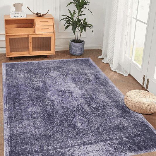LOOM & LUXE 8x10 Area Rug, Washable Rug, Low-Pile, Non-Slip, Non-Shedding, Foldable, Kid & Pet Friendly - Area Rugs for living room, bedroom, kitchen (Anthracite, 8' x 10')