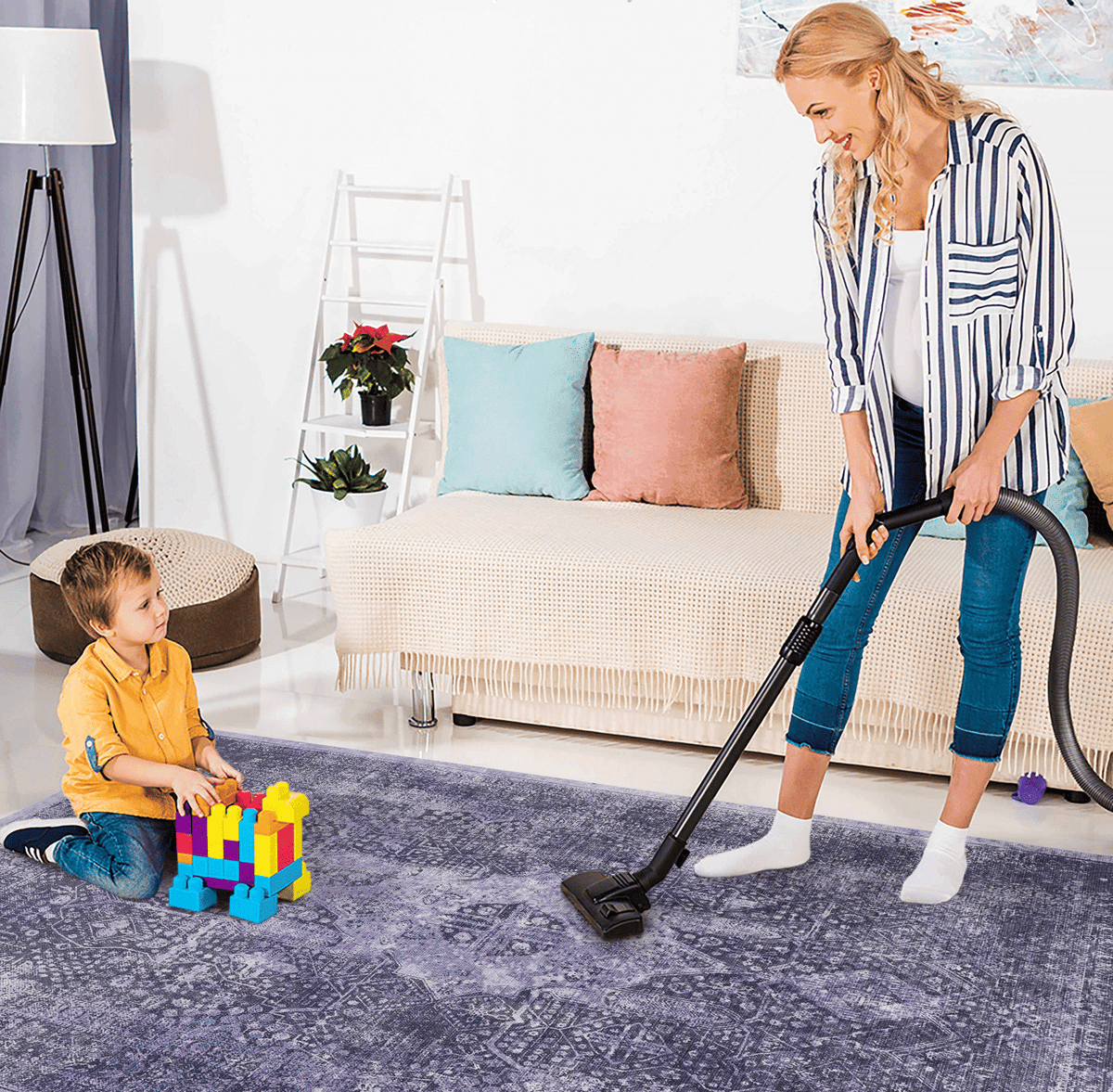 LOOM & LUXE 8x10 Area Rug, Washable Rug, Low-Pile, Non-Slip, Non-Shedding, Foldable, Kid & Pet Friendly - Area Rugs for living room, bedroom, kitchen (Anthracite, 8' x 10')