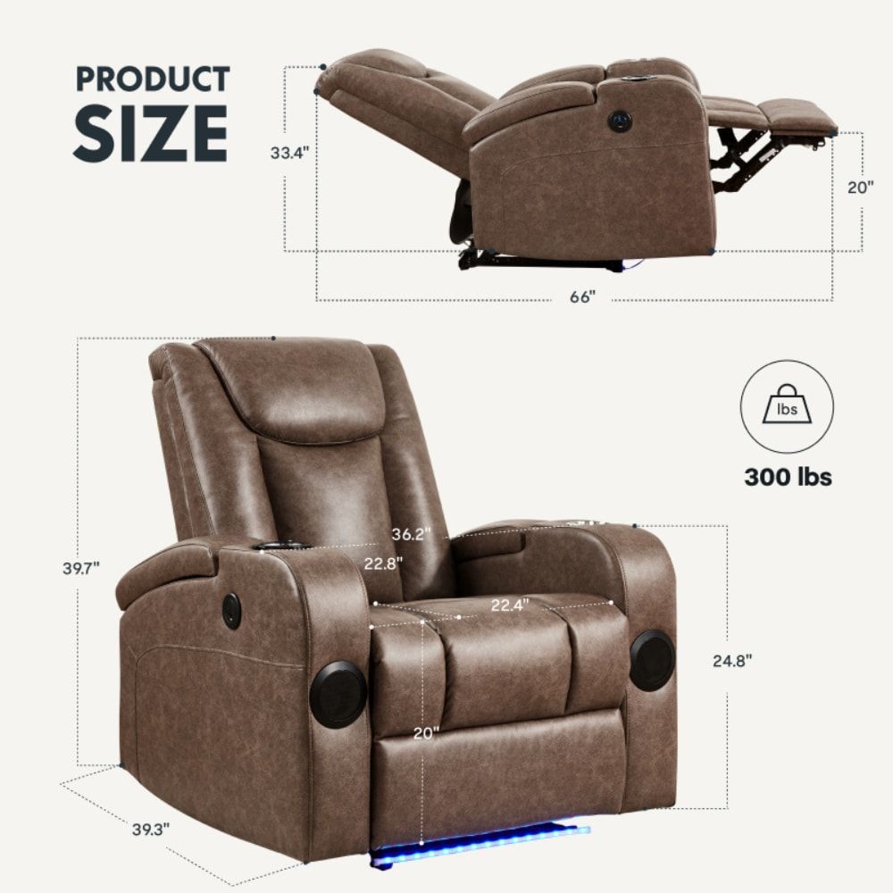Recliner Sofa with Power Recline, Adjustable Split Back, USB Charging, Bluetooth Speakers & LED LightingRecliner Sofa with Power Recline, Adjustable Split Back, USB Charging, Bluetooth Speakers & LED