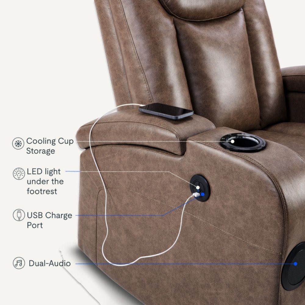 Recliner Sofa with Power Recline, Adjustable Split Back, USB Charging, Bluetooth Speakers & LED LightingRecliner Sofa with Power Recline, Adjustable Split Back, USB Charging, Bluetooth Speakers & LED