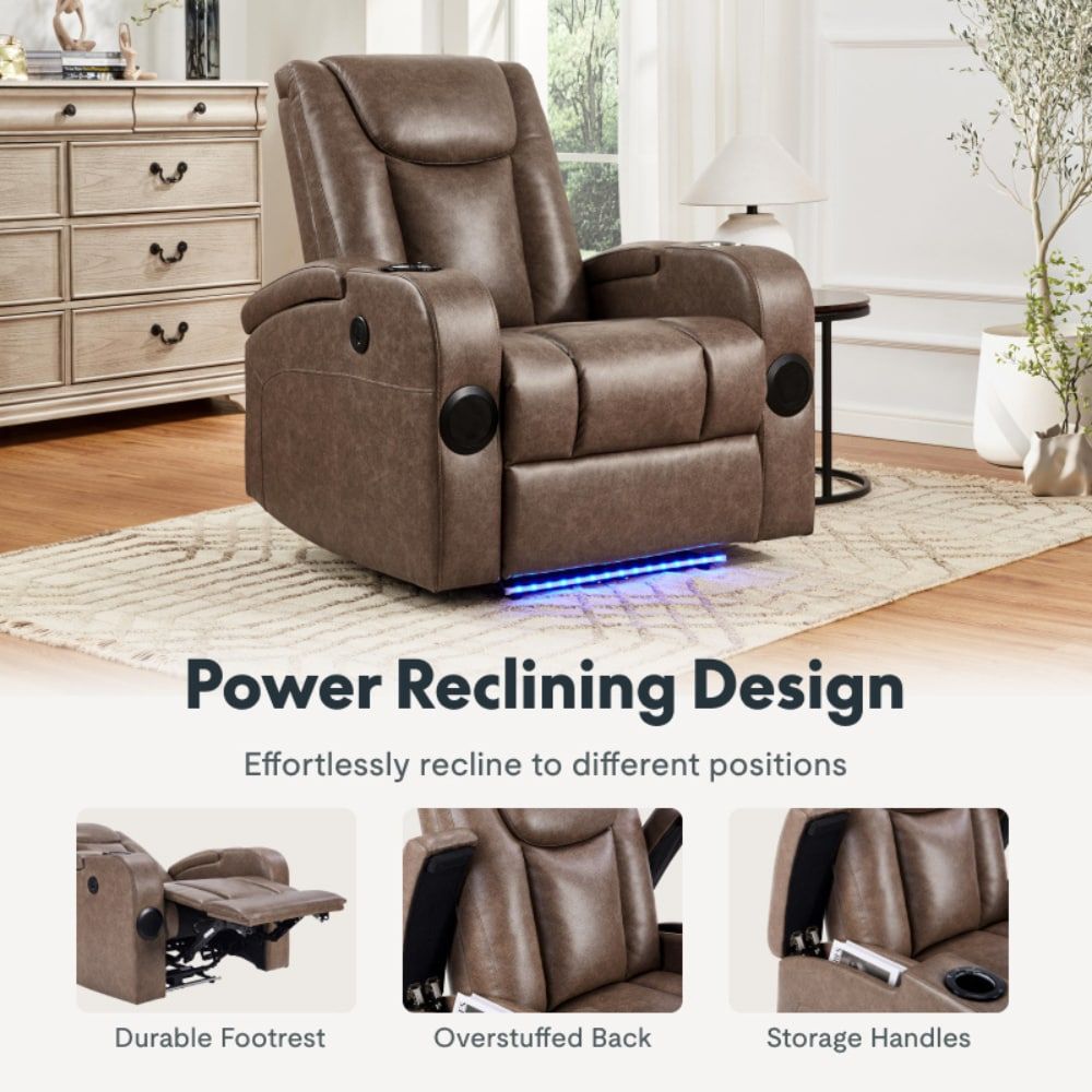 Recliner Sofa with Power Recline, Adjustable Split Back, USB Charging, Bluetooth Speakers & LED LightingRecliner Sofa with Power Recline, Adjustable Split Back, USB Charging, Bluetooth Speakers & LED