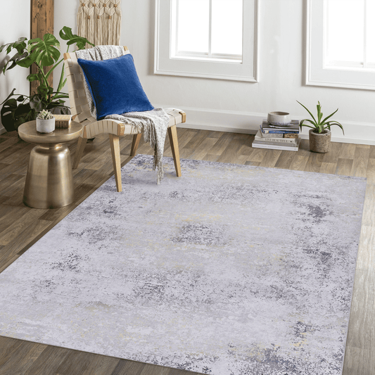 LOOM & LUXE 5x8 Area Rug, Washable Rug, Low-Pile, Non-Slip, Non-Shedding, Foldable, Kid & Pet Friendly - Area Rugs for living room, bedroom, kitchen (Gray/Gold, 5' x 8')