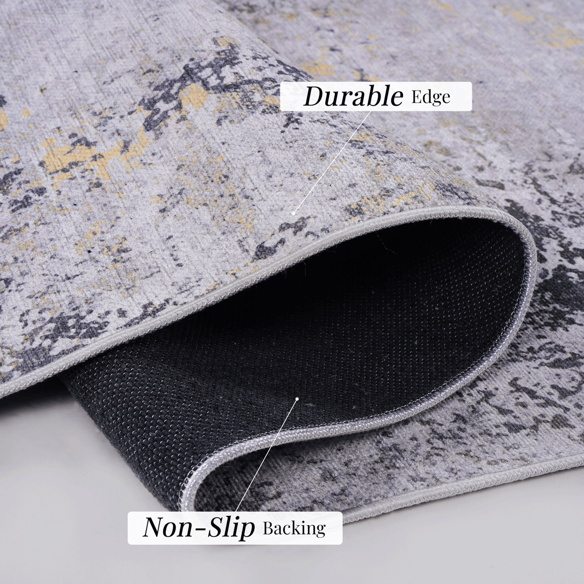 LOOM & LUXE 5x8 Area Rug, Washable Rug, Low-Pile, Non-Slip, Non-Shedding, Foldable, Kid & Pet Friendly - Area Rugs for living room, bedroom, kitchen (Gray/Gold, 5' x 8')