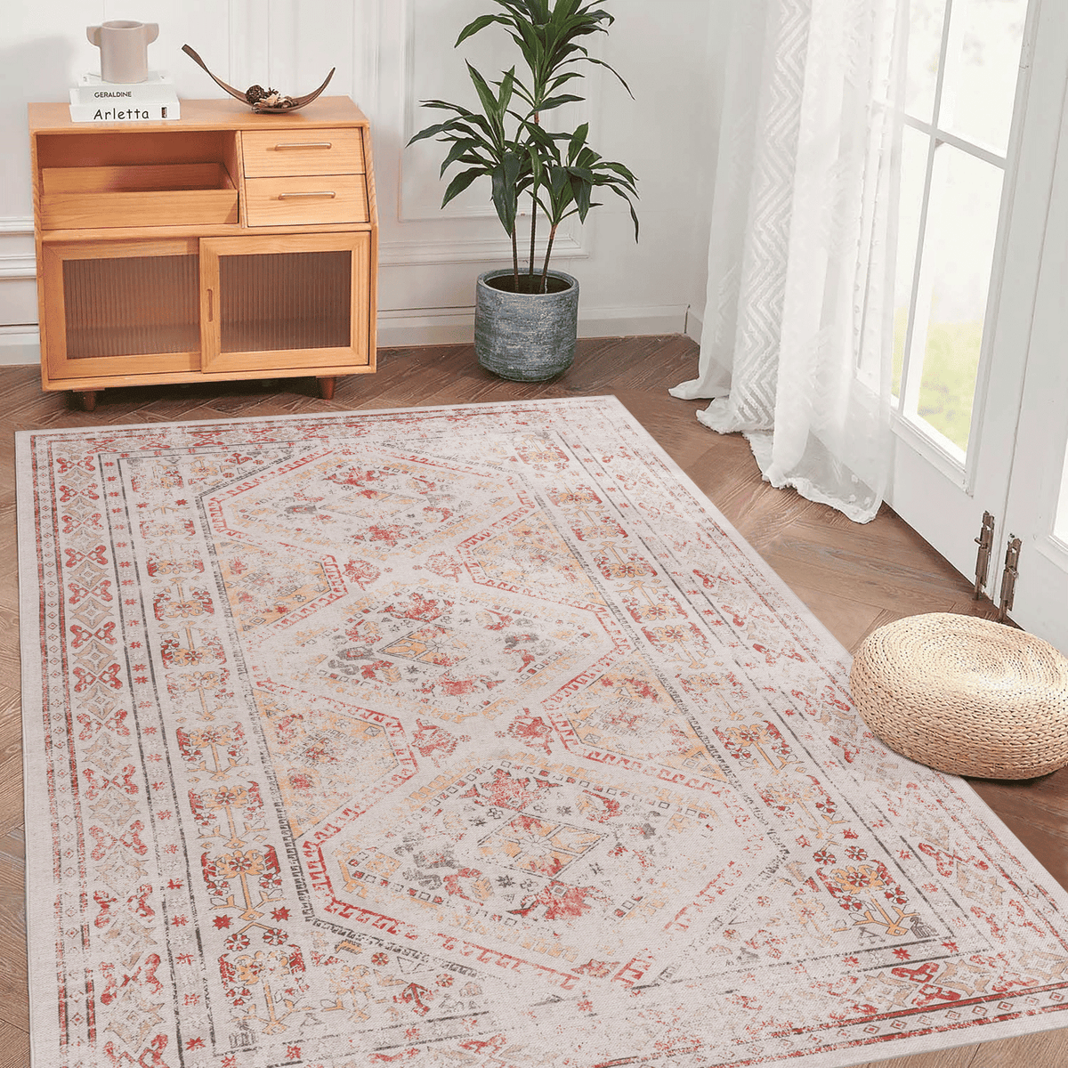 LOOM & LUXE 6x9 Area Rugs, Washable Rug, Low-Pile, Non-Slip, Non-Shedding, Foldable, Kid & Pet Friendly - Area Rugs for living room, bedroom, kitchen (Beige, 6' x 9')