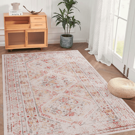 LOOM & LUXE 6x9 Area Rugs, Washable Rug, Low-Pile, Non-Slip, Non-Shedding, Foldable, Kid & Pet Friendly - Area Rugs for living room, bedroom, kitchen (Beige, 6' x 9')