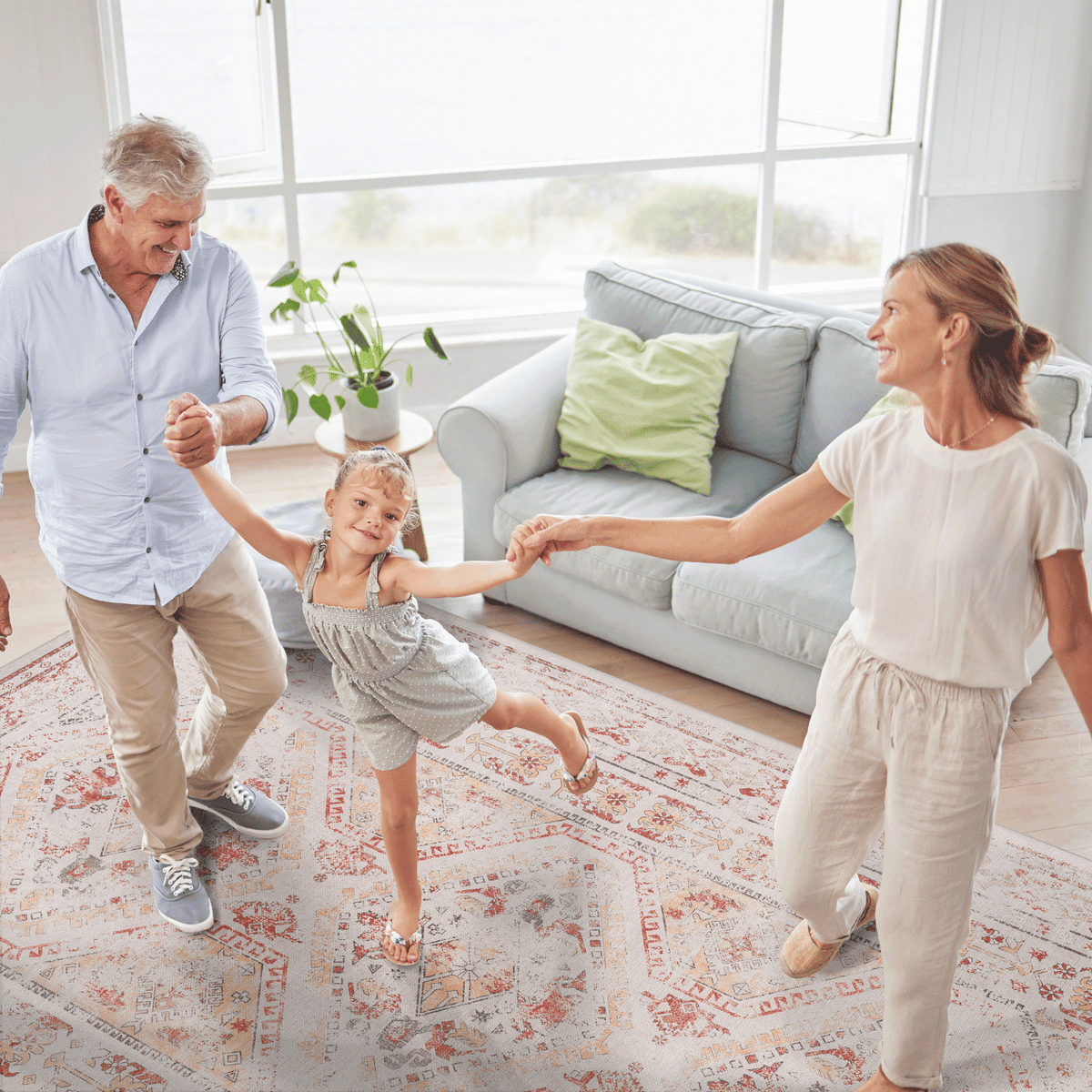 LOOM & LUXE 6x9 Area Rugs, Washable Rug, Low-Pile, Non-Slip, Non-Shedding, Foldable, Kid & Pet Friendly - Area Rugs for living room, bedroom, kitchen (Beige, 6' x 9')