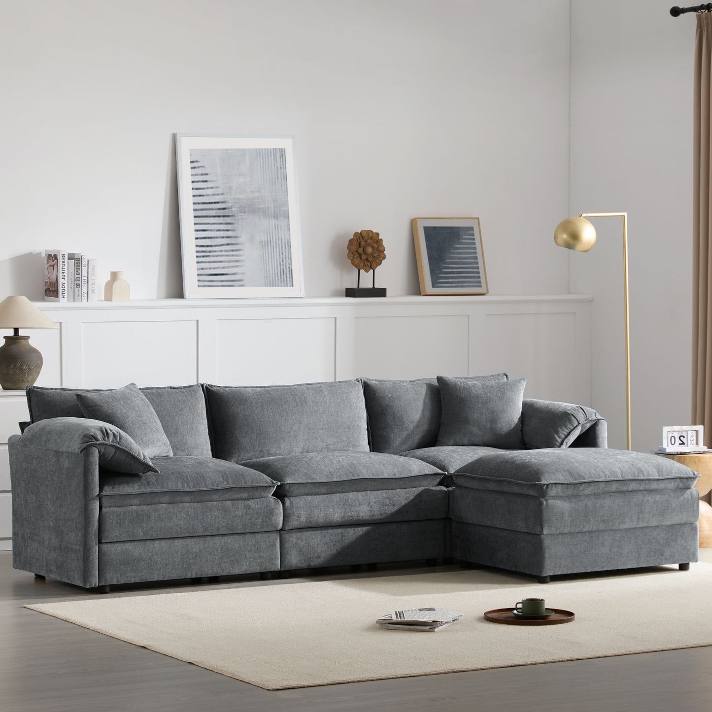[VIDEO]103.5" Chenille Modular Sectional Sofa with Deep and Wide Seat,L Shaped Cloud Couch Set with Double Cushions,4 Seat Sofa with Movable Ottoman,Oversized Indoor Furniture for Living Room,3 Colors
