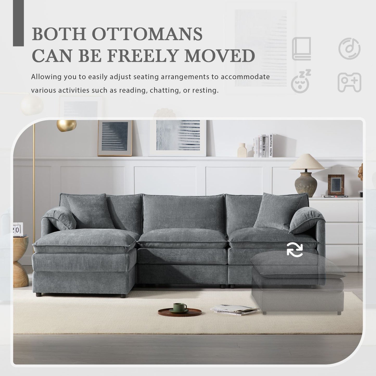 [VIDEO]103.5" Chenille Modular Sectional Sofa with Deep and Wide Seat,L Shaped Cloud Couch Set with Double Cushions,4 Seat Sofa with Movable Ottoman,Oversized Indoor Furniture for Living Room,3 Colors
