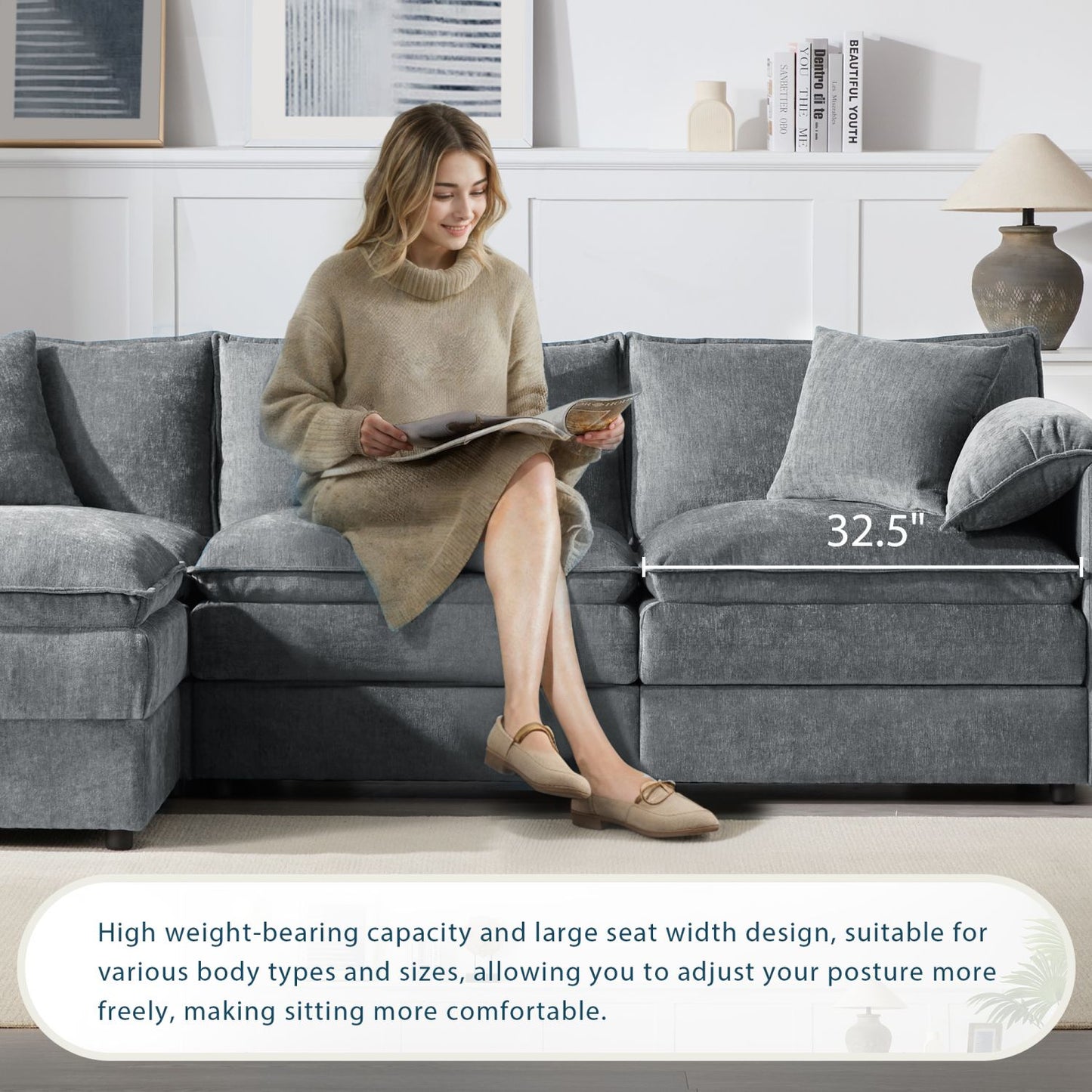 [VIDEO]103.5" Chenille Modular Sectional Sofa with Deep and Wide Seat,L Shaped Cloud Couch Set with Double Cushions,4 Seat Sofa with Movable Ottoman,Oversized Indoor Furniture for Living Room,3 Colors