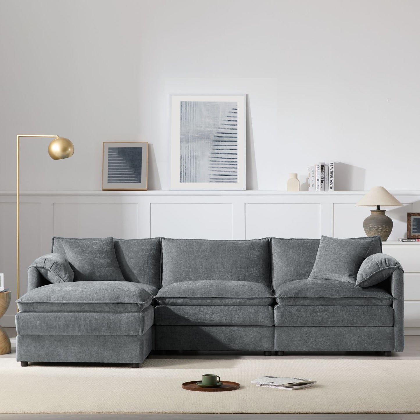 [VIDEO]103.5" Chenille Modular Sectional Sofa with Deep and Wide Seat,L Shaped Cloud Couch Set with Double Cushions,4 Seat Sofa with Movable Ottoman,Oversized Indoor Furniture for Living Room,3 Colors