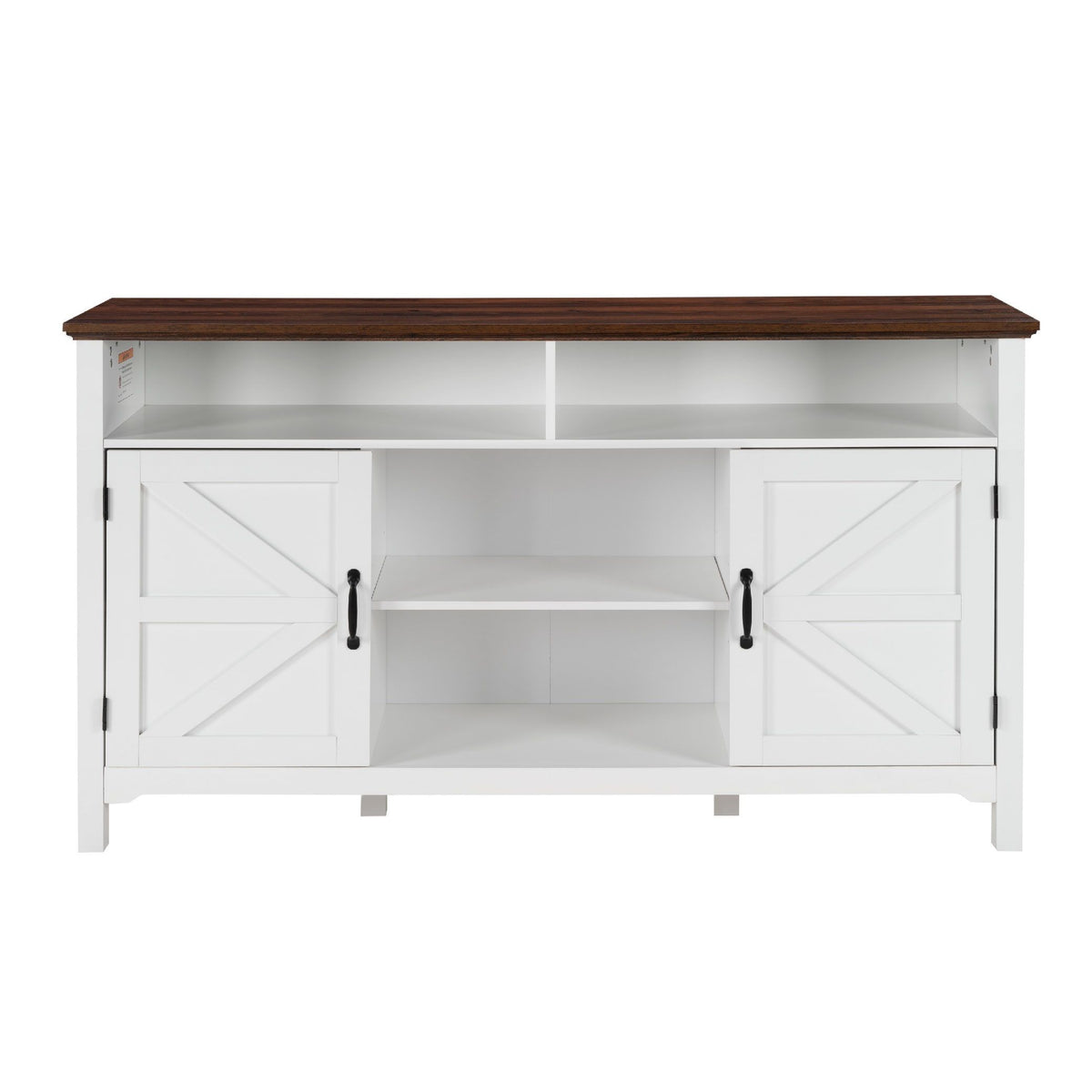 Farmhouse Sideboard Buffet Cabinet with Hinged Barn Doors, 58" Large Kitchen Storage Cabinet with Adjustable Shelves, Antique White Wood Coffee Bar Table for Dining Room, Living Room, Enterway