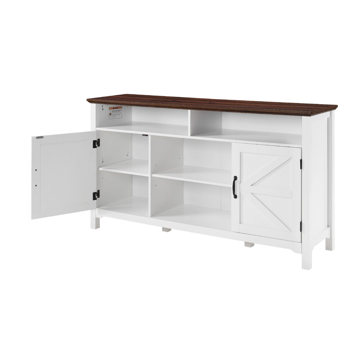 Farmhouse Sideboard Buffet Cabinet with Hinged Barn Doors, 58" Large Kitchen Storage Cabinet with Adjustable Shelves, Antique White Wood Coffee Bar Table for Dining Room, Living Room, Enterway
