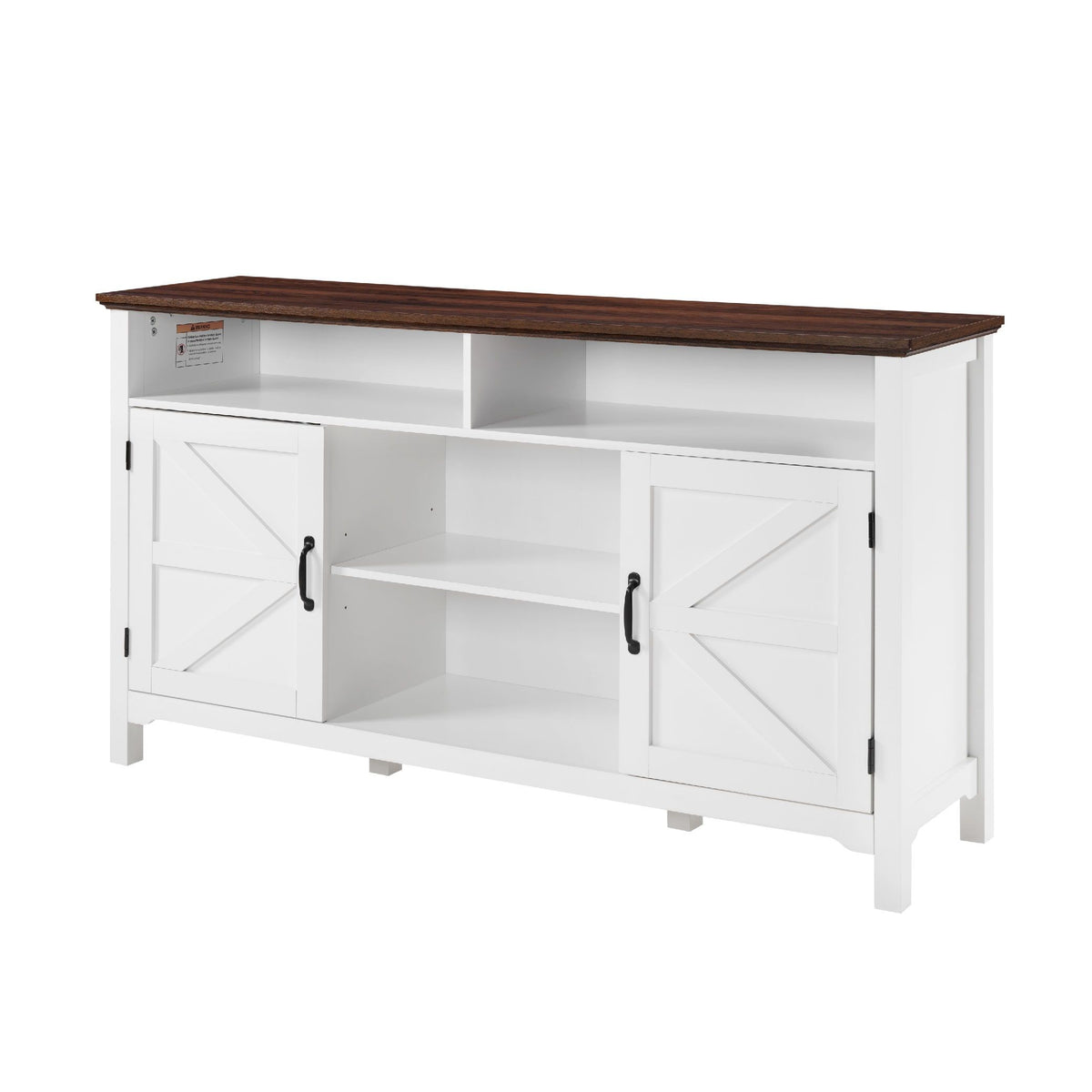 Farmhouse Sideboard Buffet Cabinet with Hinged Barn Doors, 58" Large Kitchen Storage Cabinet with Adjustable Shelves, Antique White Wood Coffee Bar Table for Dining Room, Living Room, Enterway