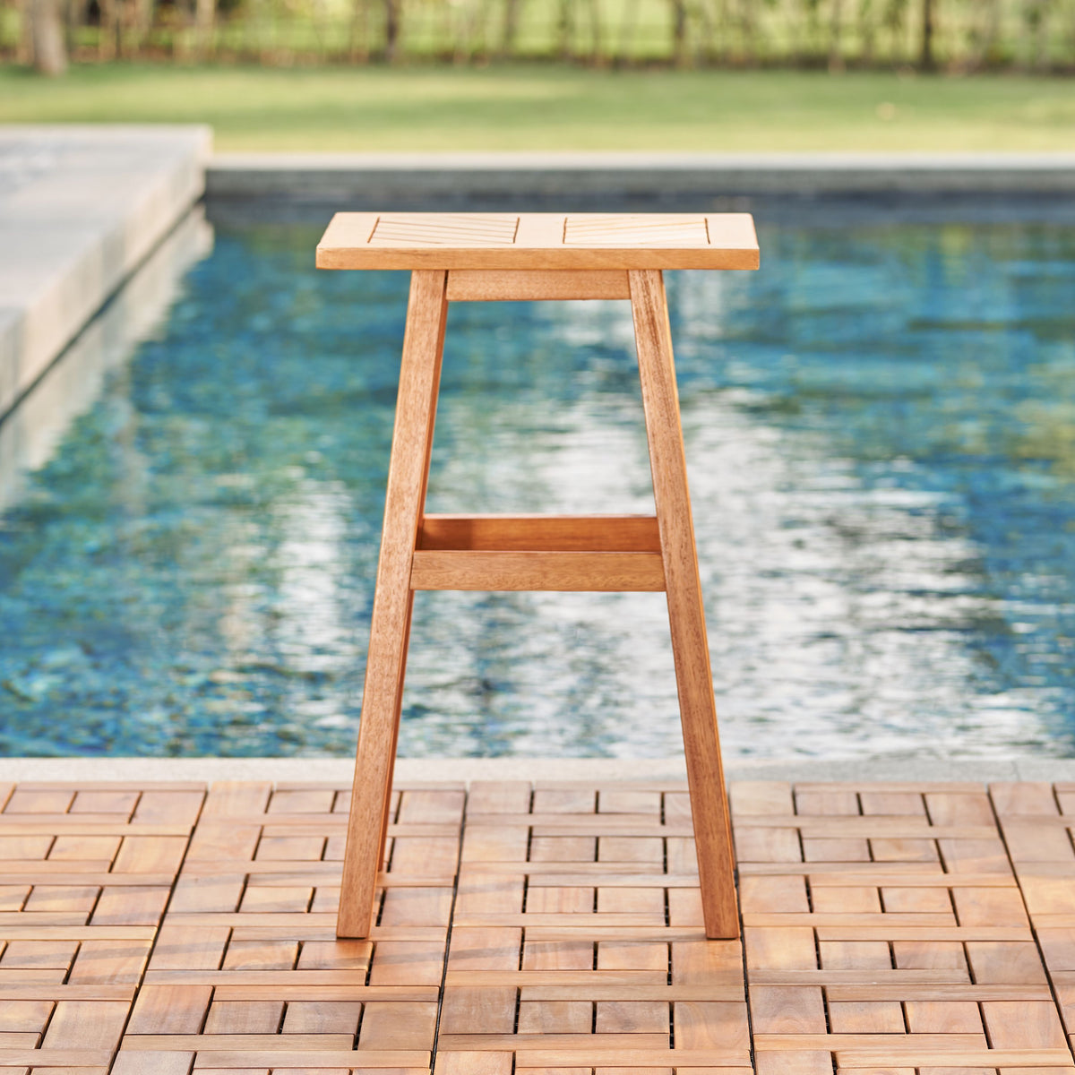 Olina Honey Fish Bone Eucalyptus Wooden Outdoor Side Table