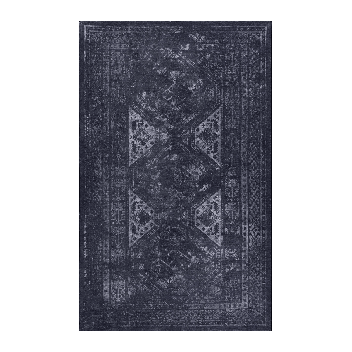 LOOM & LUXE Area Rug 5x8, Washable Rug, Low-Pile, Non-Slip, Non-Shedding, Foldable, Kid & Pet Friendly - Area Rugs for living room, bedroom, kitchen (Black/Gray, 5' x 8')