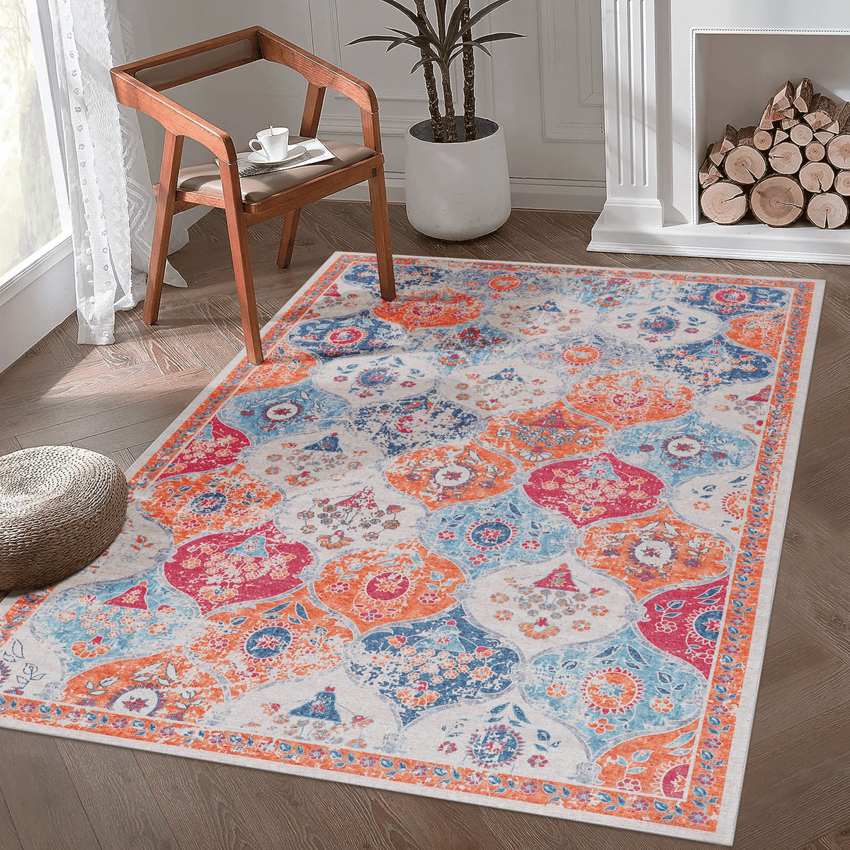 LOOM & LUXE Area Rug 5x8, Washable Rug, Low-Pile, Non-Slip, Non-Shedding, Foldable, Kid & Pet Friendly - Area Rugs for living room, bedroom, kitchen, dining room rug - Perfect Gifts, (Cream, 5' x 8')
