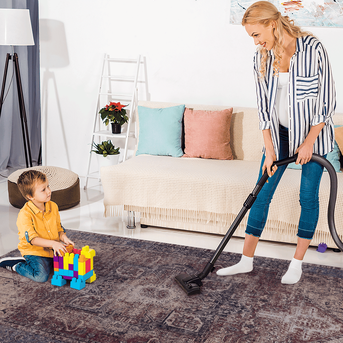 LOOM & LUXE 5x8 Area Rugs for Living Room, Washable Rug, Low-Pile, Non-Slip, Non-Shedding, Foldable, Kid & Pet Friendly - Area Rugs for living room, bedroom, kitchen (Burgundy/Blue, 5'x8')