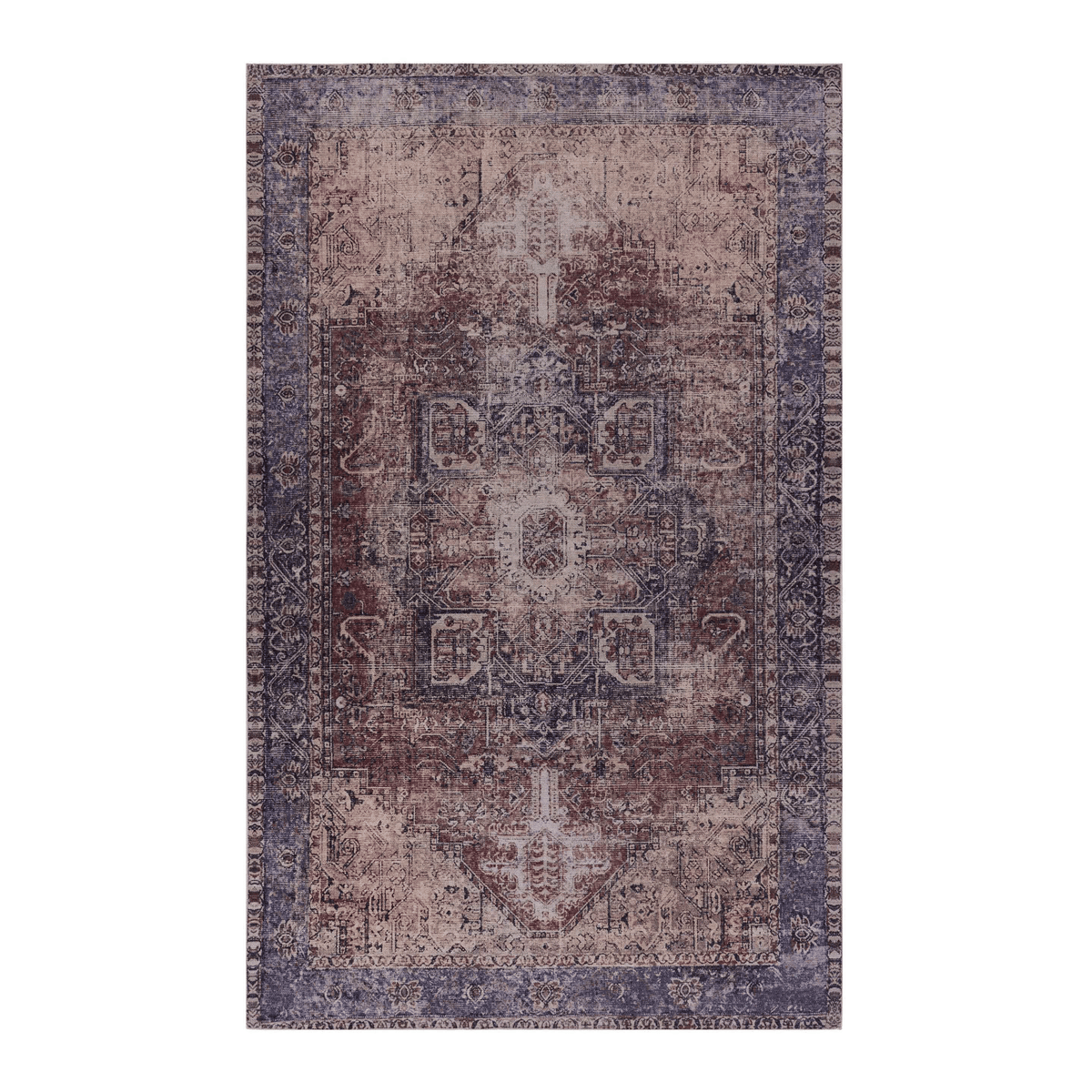 LOOM & LUXE 5x8 Area Rugs for Living Room, Washable Rug, Low-Pile, Non-Slip, Non-Shedding, Foldable, Kid & Pet Friendly - Area Rugs for living room, bedroom, kitchen (Burgundy/Blue, 5'x8')