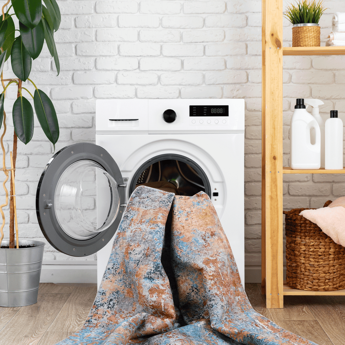 LOOM & LUXE 5x8 Area Rug for Living Room, Machine Washable AreaRug, Low-Pile, Non-Slip, Non-Shedding, Foldable, Kid & Pet Friendly - Area Rugs for living room, bedroom, kitchen (Multi, 5'x8')