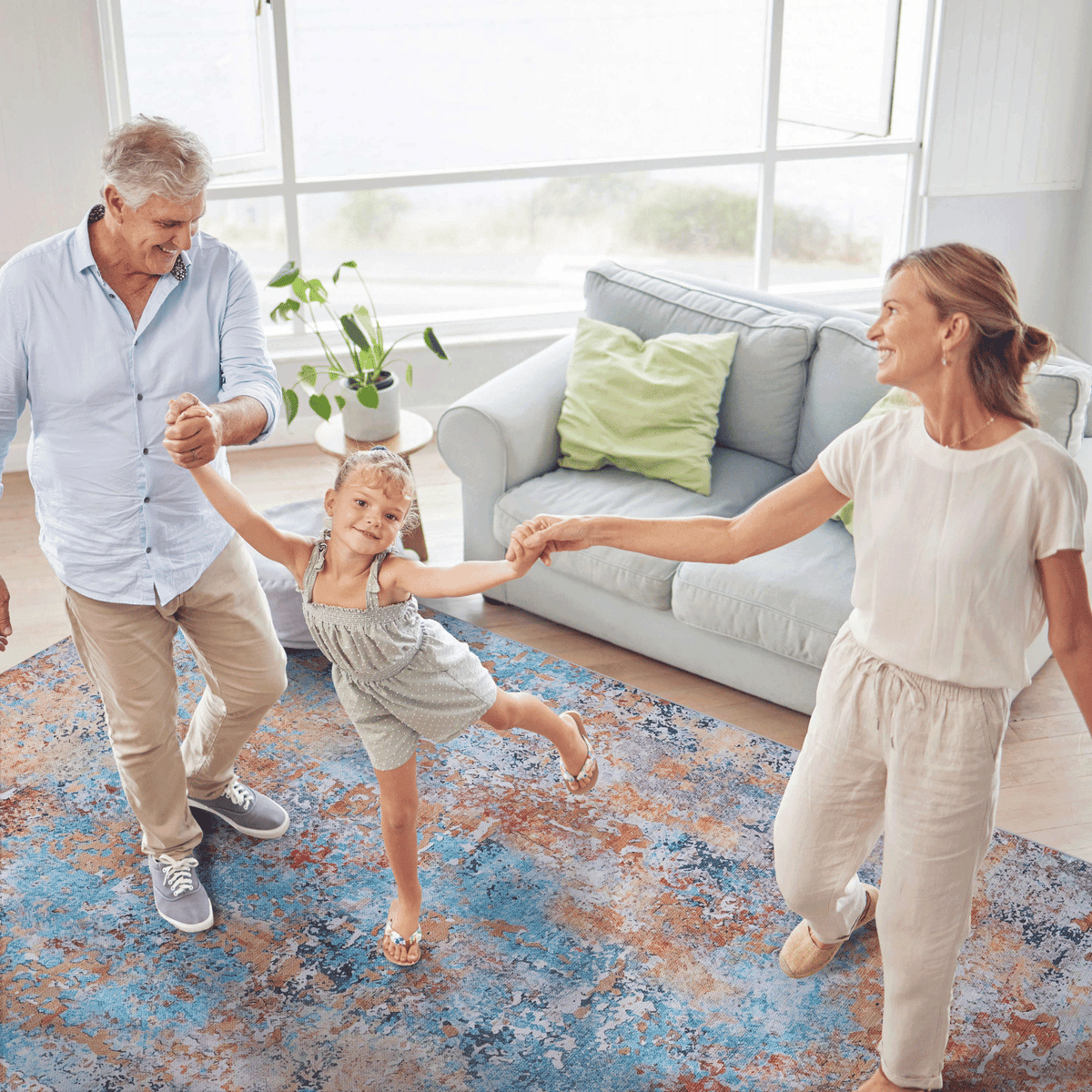 LOOM & LUXE 5x8 Area Rug for Living Room, Machine Washable AreaRug, Low-Pile, Non-Slip, Non-Shedding, Foldable, Kid & Pet Friendly - Area Rugs for living room, bedroom, kitchen (Multi, 5'x8')