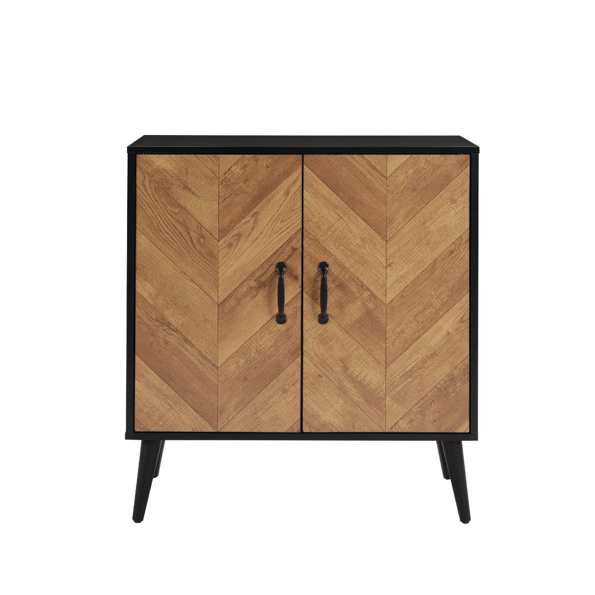 Accent Cabinet with Adjustable Shelf, Kitchen Storage Cabinet with Herringbone Design, Black Sideboard for Living Room, Kitchen, Entryway