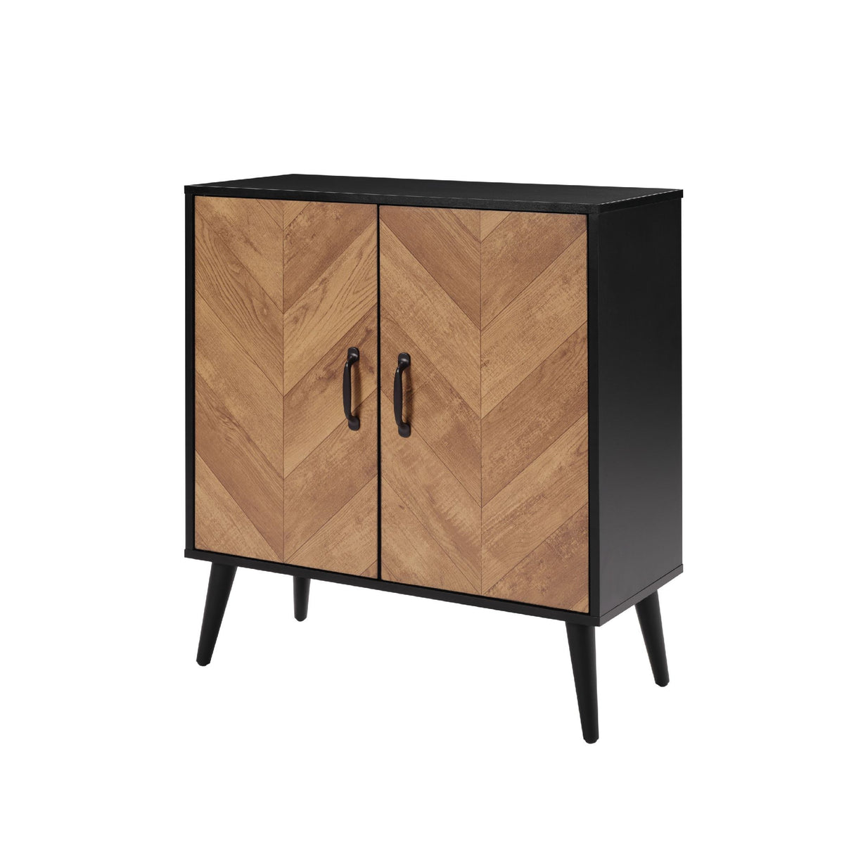 Accent Cabinet with Adjustable Shelf, Kitchen Storage Cabinet with Herringbone Design, Black Sideboard for Living Room, Kitchen, Entryway