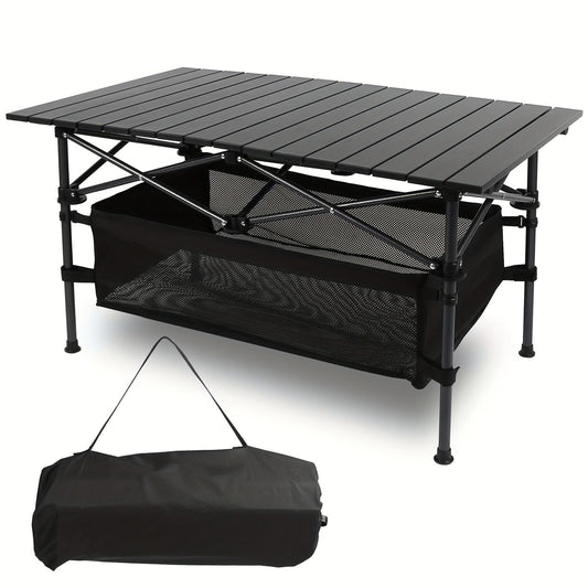 Folding Camping Table, Roll-up Ultra Compact Outdoor Portable Fold Up Lightweight beach Table, with Large Storage and Carry Bag, for Outdoor Cooking, Picnic, Camp, Boat, Travel