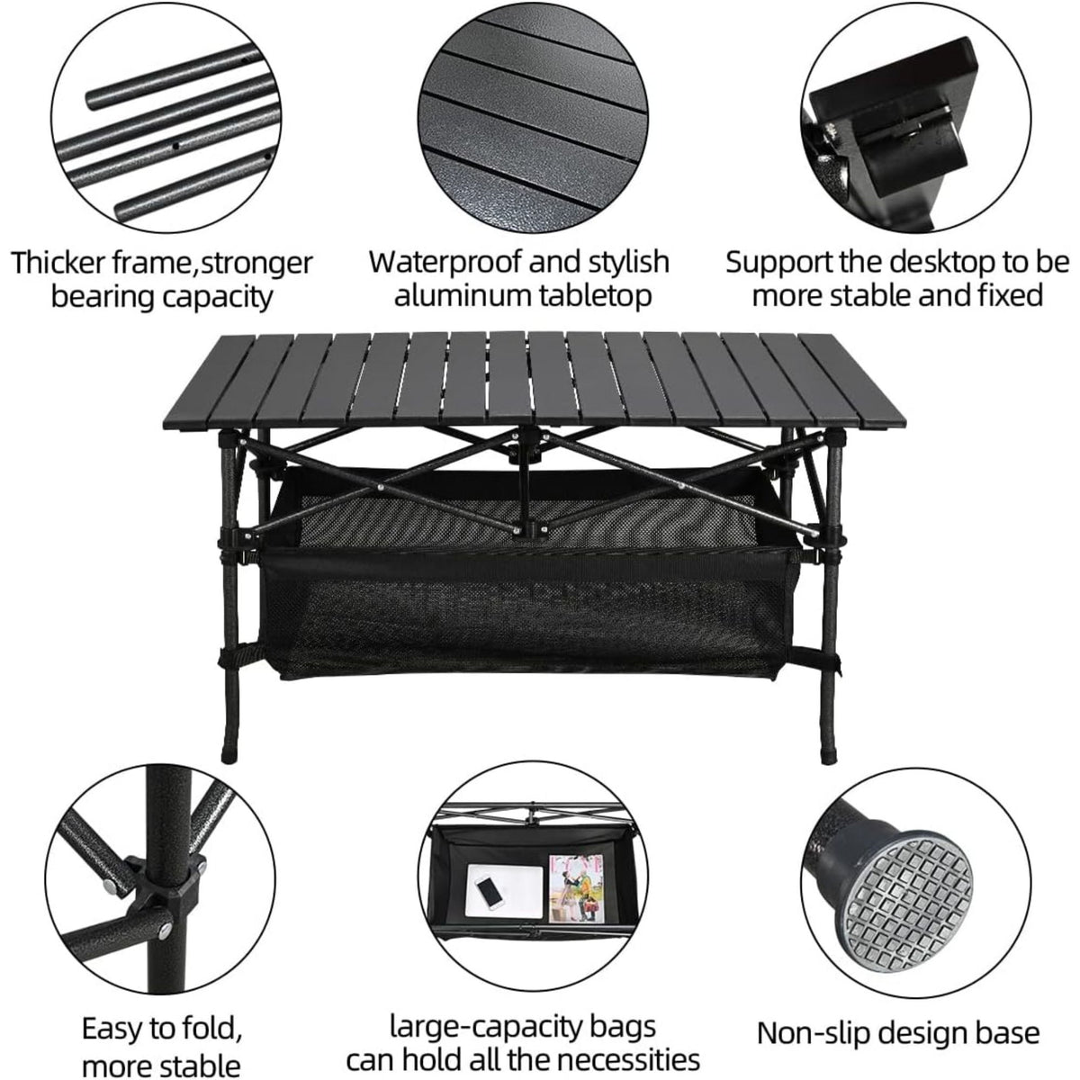 Folding Camping Table, Roll-up Ultra Compact Outdoor Portable Fold Up Lightweight beach Table, with Large Storage and Carry Bag, for Outdoor Cooking, Picnic, Camp, Boat, Travel
